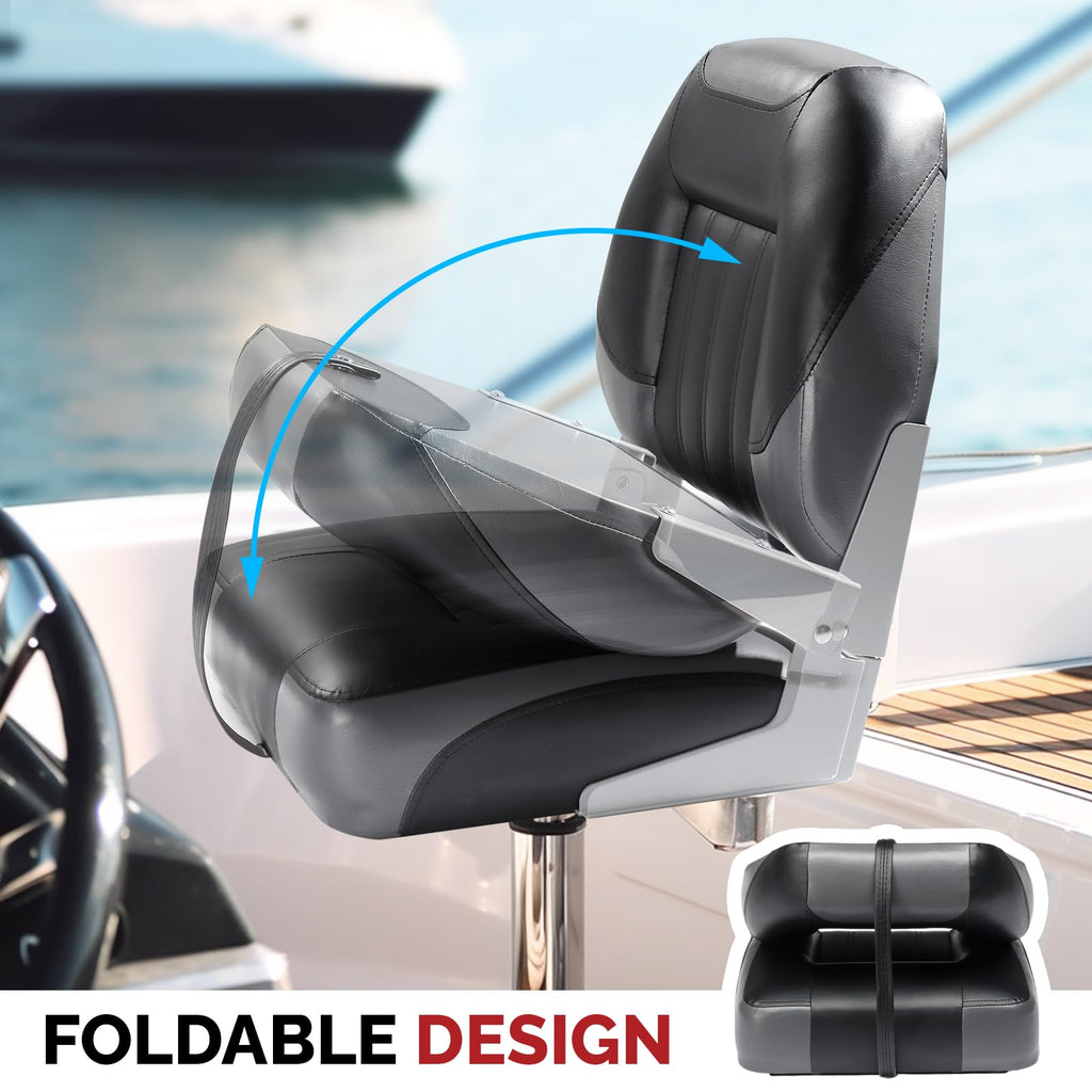 PEXMOR Boat Seats, Low/High Back, Folding, Waterproof, Captain Seat, 2 Packs (High Back-Blue & White)