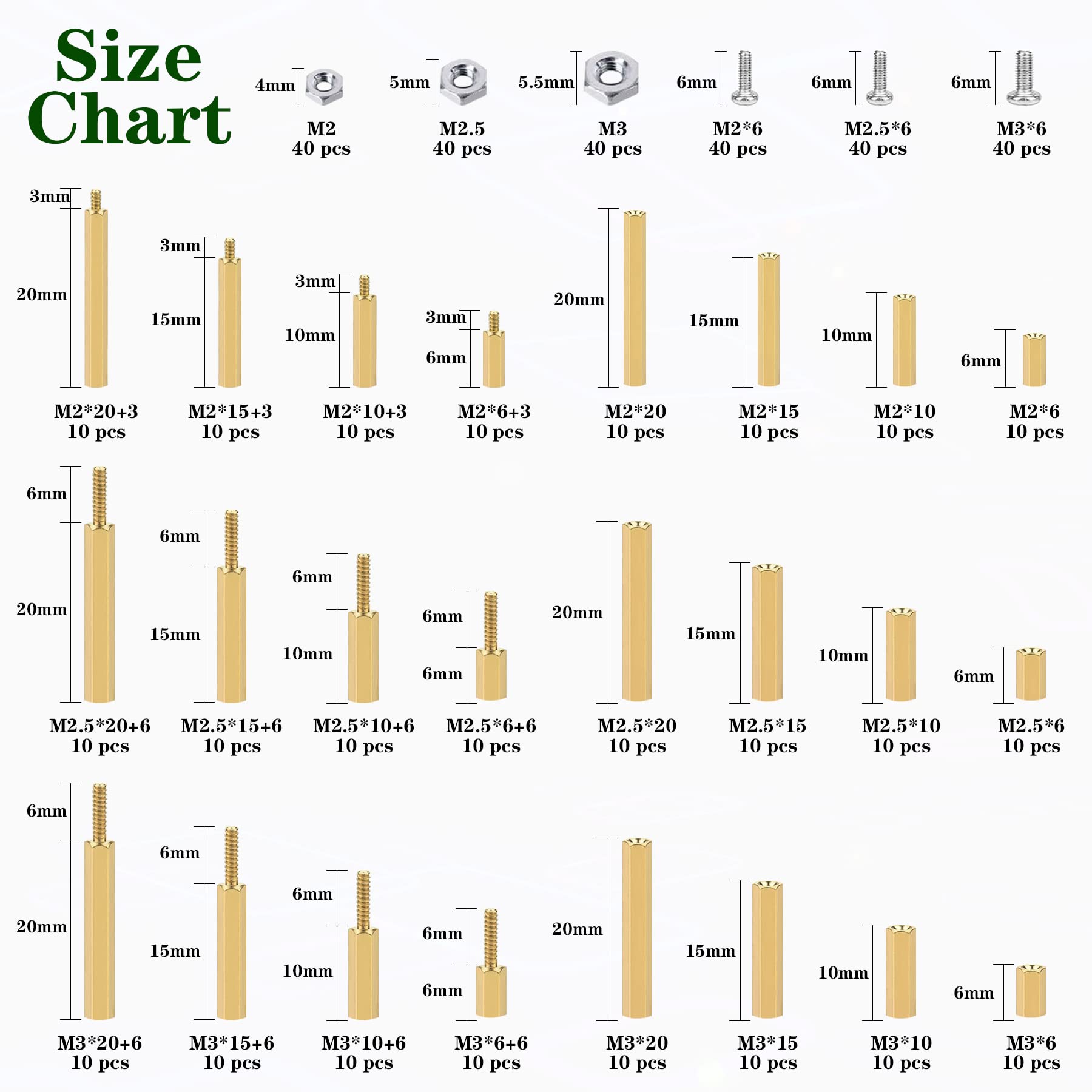 400Pcs M2 Motherboard Standoffs&Screws&Nuts Kit, Hex Male-Female Brass Spacer Standoffs, Laptop Screws for DIY Computer Build, Electronic Projects, Raspberry Pi, Circuit Board etc.
