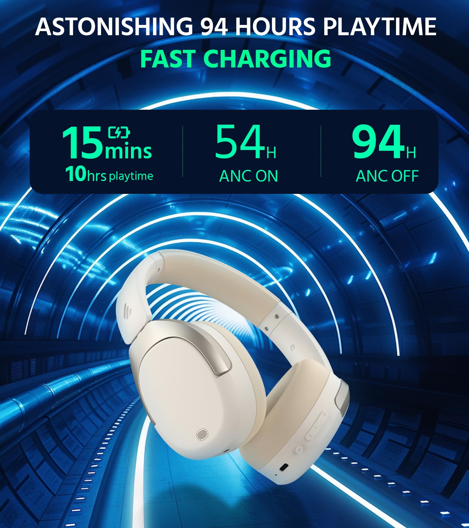 Edifier W830NB Wireless Over Ear Headphones with -45dB Active Noise Cancelling, 94H Playtime, LDAC Hi-Res Sound, Spatial Audio, Fast Charging, Multipoint Connection, Bluetooth V5.4 - Black