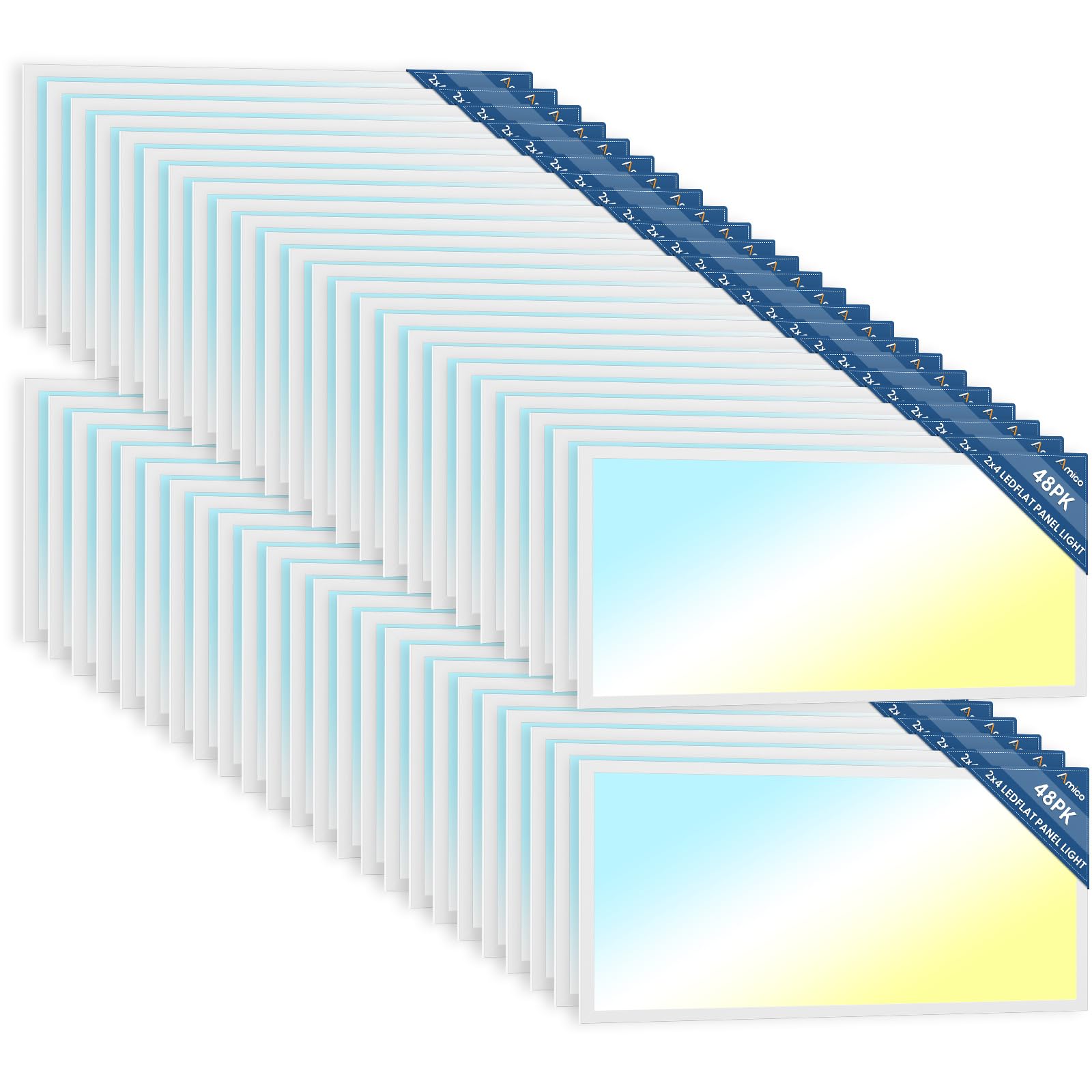 Amico 36 Pack 2x4 LED Flat Panel Light Fixture, 6250 LM, 4000K/5000K/6500K, 30W/40W/50W, Dimmable 0-10V, LED Drop Ceiling Lights for Office Commercial Use, Dustproof ETL Listed, FCC, DLC
