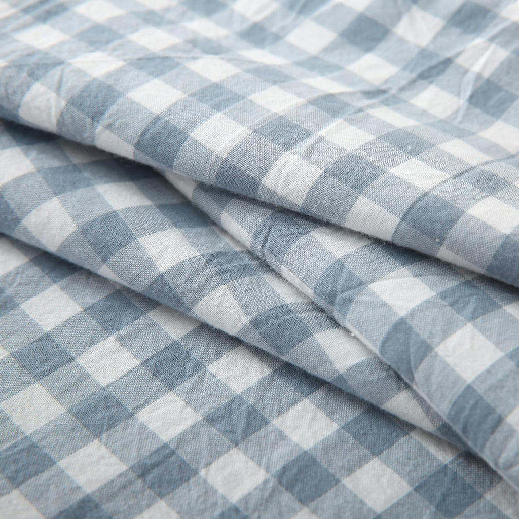 Silnuo Green/White Plaid Ruffled Queen Size Pillow Shams Set of 2,Washed Cotton Shabby Checkered Gingham Farmhouse Bed Pillow Covers 20"x30"