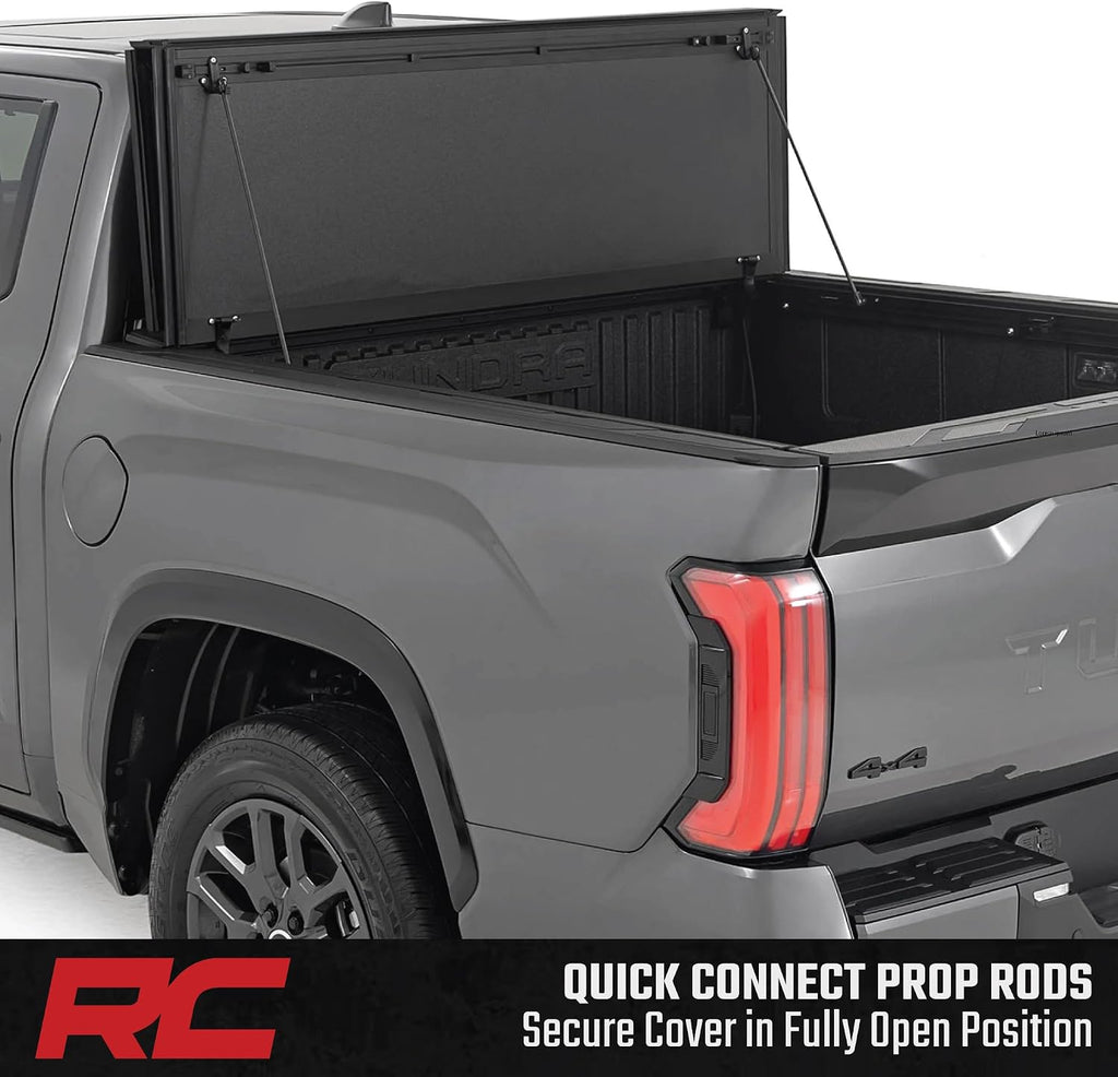 Rough Country Hard Tri-Fold Truck Bed Tonneau Cover for Toyota Tundra (2022-2026) - Aluminum Flip-Up Bed Cover, Fits 5'7 (65.6") Bed
