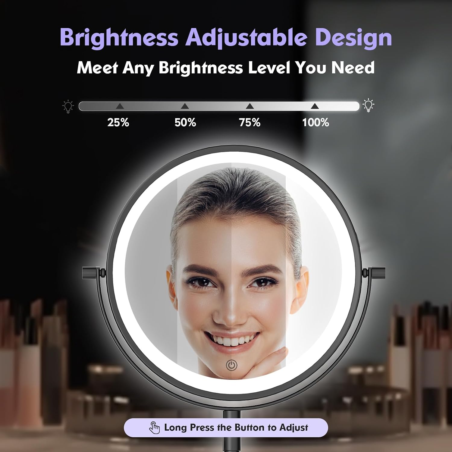 FUNTOUCH Rechargeable Cosmetic Mirror with 1X/30X Magnification, 4000 mAh, 3 Colours Lighting, Extended Arm Makeup Mirror, 360° Rotatable Wall Mirror for Bathroom and Hotel (Black)