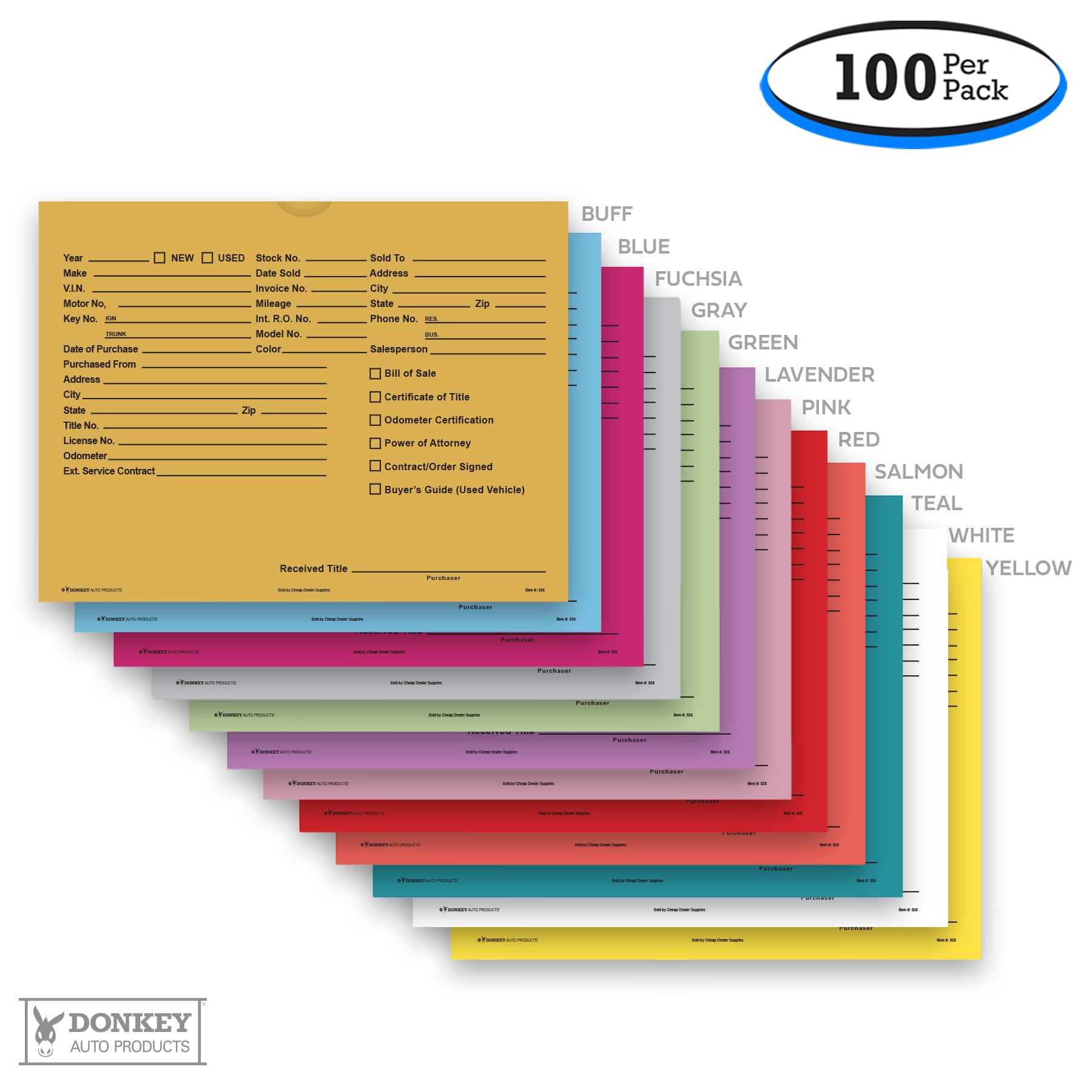 Printed Vehicle Deal Envelopes 9x12 Deal Jackets (100 shrink wrapped) (Blue)