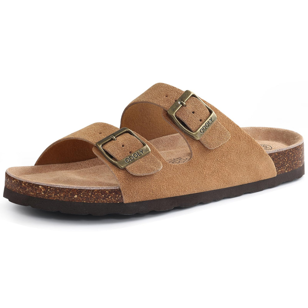 ODOLY Unisex Cork Footbed Slide Sandal, Arch Support Summer Outdoor Sandals with Adjustable Buckle for Women and Men