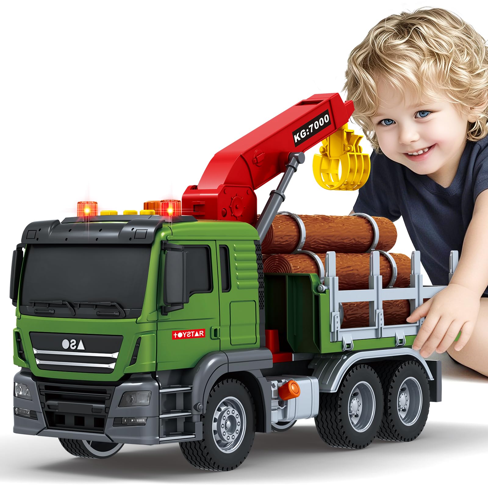 Bstoyder Kids Toys for 3 4 5 6 7 8 Years Old Boys, 15" Crane Truck Toy with Lights, Sounds, Toddler Friction Powered Truck Vehicle Toy for Boys Girls Birthday Gifts