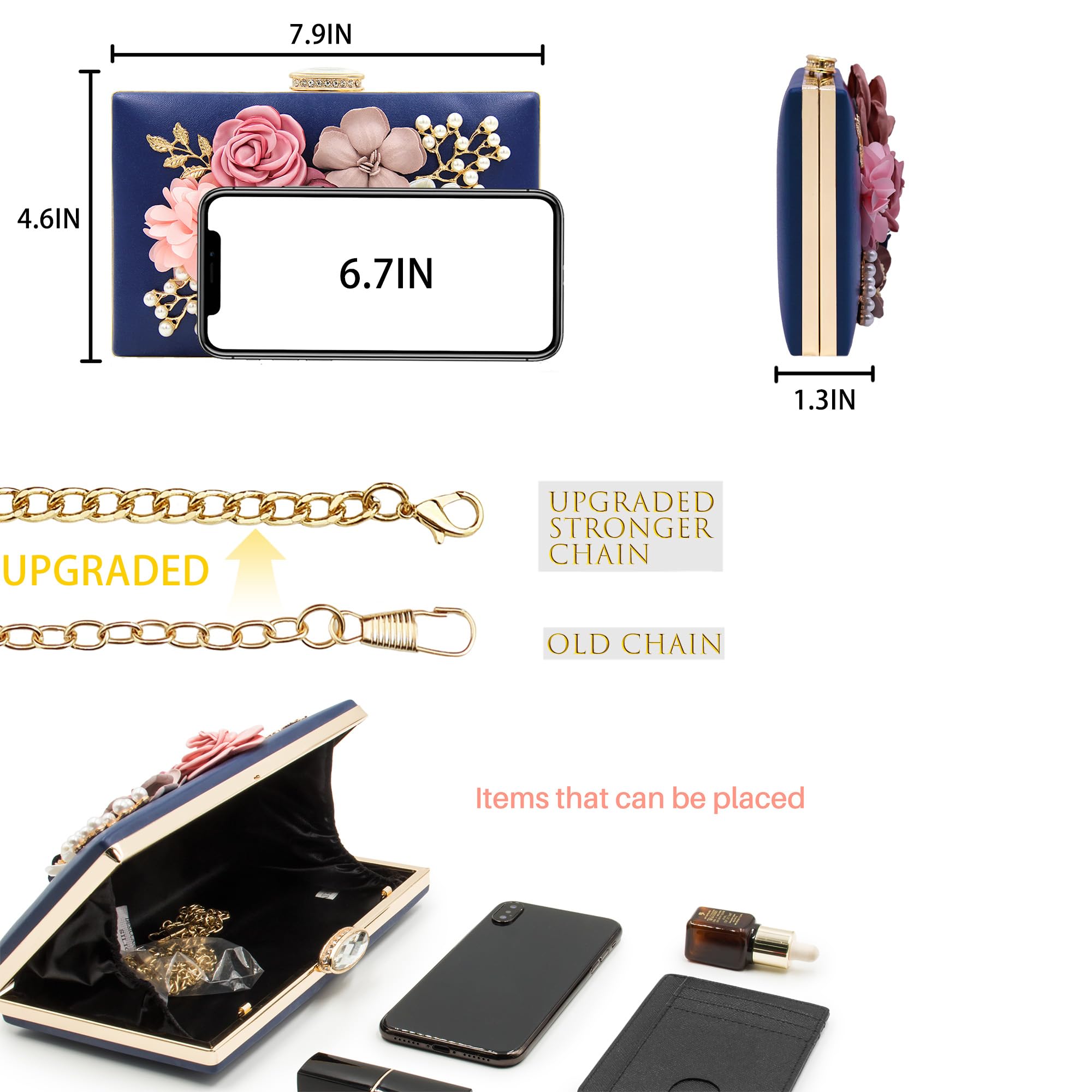 Evening Bag for Women, Flower Wedding Evening Clutch Purse Bride Floral Clutch Bag