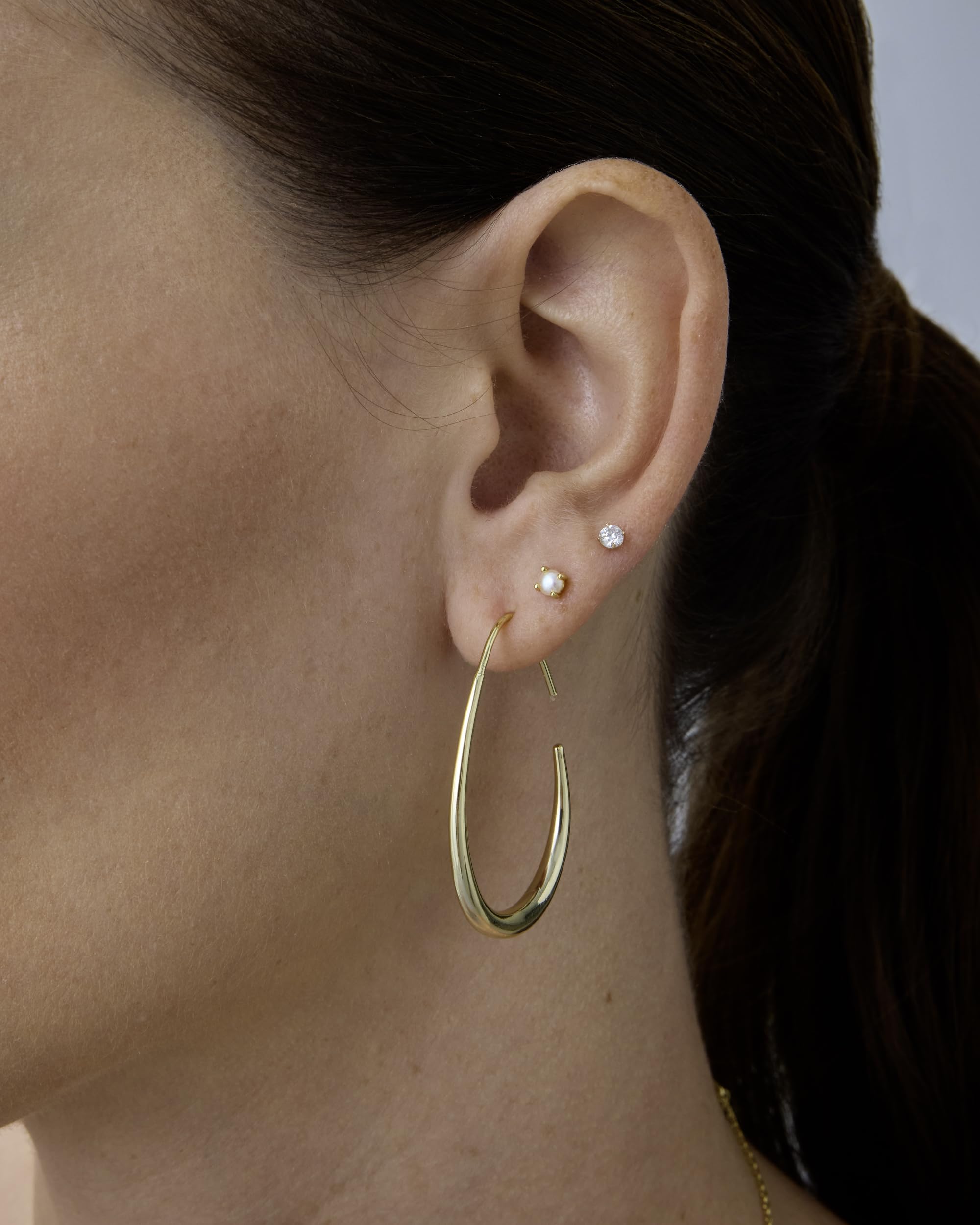 PAVOI 14K Gold Plated 925 Sterling Silver Post Lightweight Teardrop Hoop Earrings for Women | Large Oval Pull-Through Statement Earrings