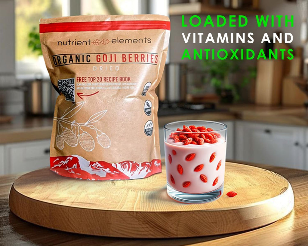 Nutrient Elements Goji Berries – 2 lb/32 oz – USDA Organic, Raw, Sun-Dried, Hand-Picked – Extra Large Dried Berries – Resealable Bag – Naturally Grown, No Additives