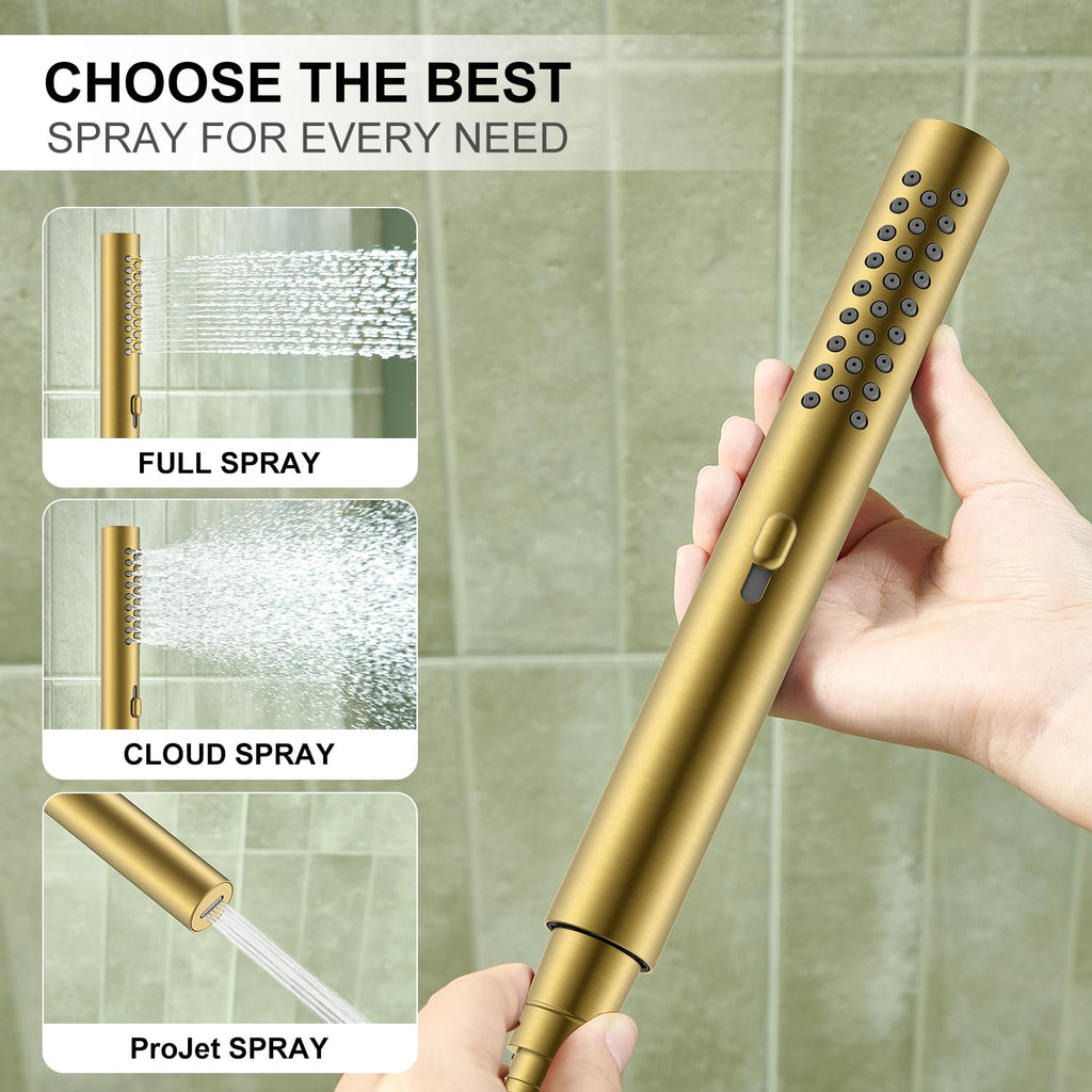 KENES Brushed Nickel 10-Inch Shower Head and Handle Set, Square Shower Faucet Set Bathroom Rainfall Shower System Wall Mount, KE-6024B (Shower Valve Included)