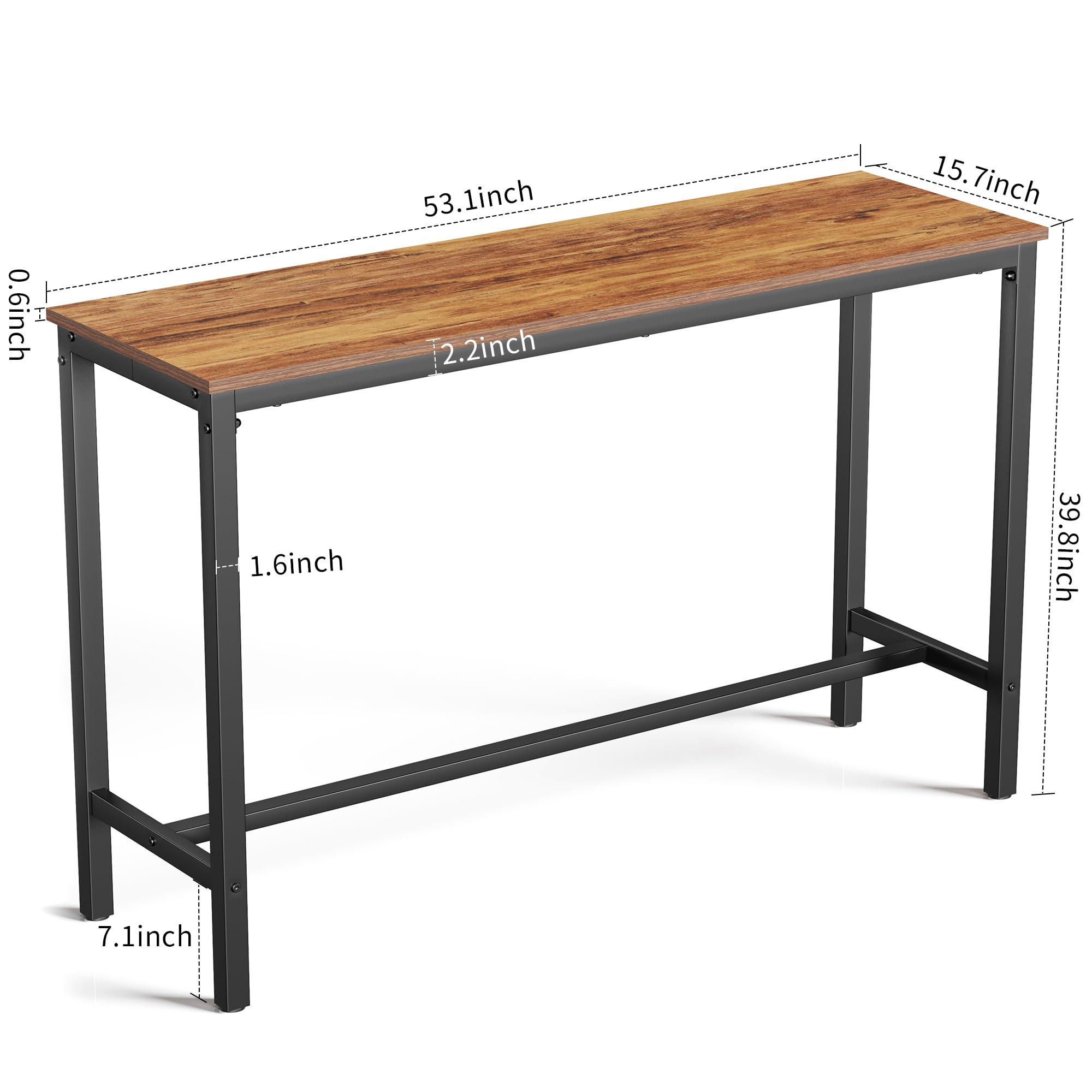 Mr IRONSTONE Bar Table, 47" Pub High Top Table Rectangular Bar Height Table Sofa Console/Dining Coffee Table, for Narrow Space, Living Room, Vintage