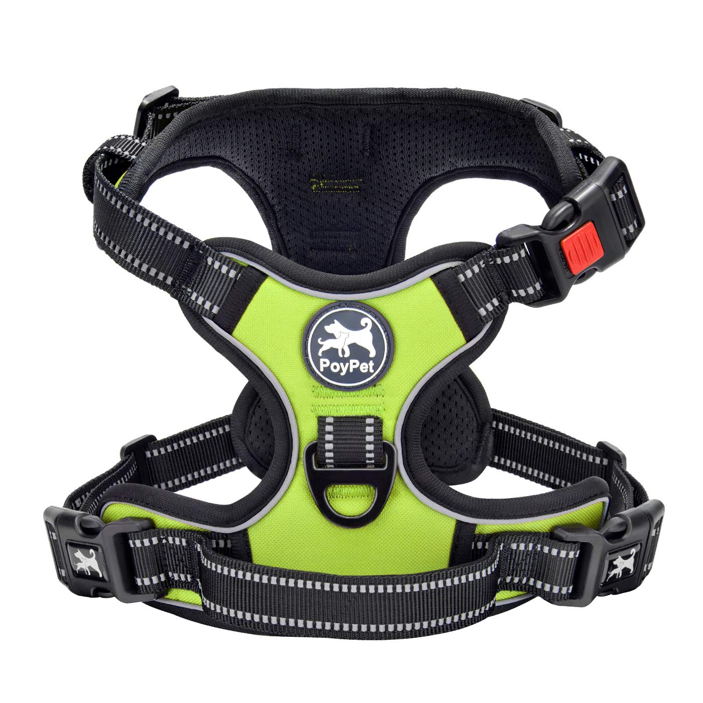 PoyPet No Pull Dog Harness, No Choke Front Lead Dog Reflective Harness, Adjustable Soft Padded Pet Vest with Easy Control Handle for Small to Large Dogs(Black,XS)