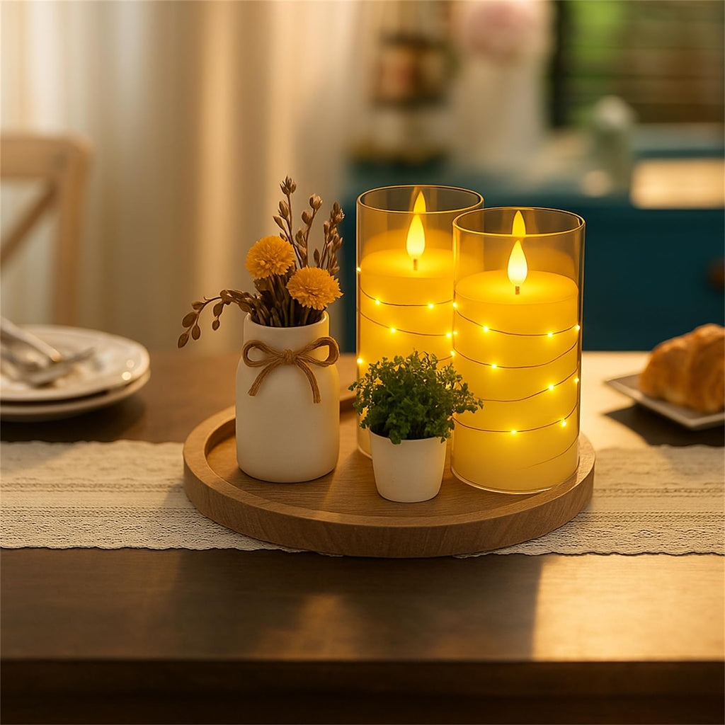 Flickering Flameless Candles with Remote Timer, 6pcs LED Battery Operated Candles with Embedded String Lights Red, Same Size D3 H6