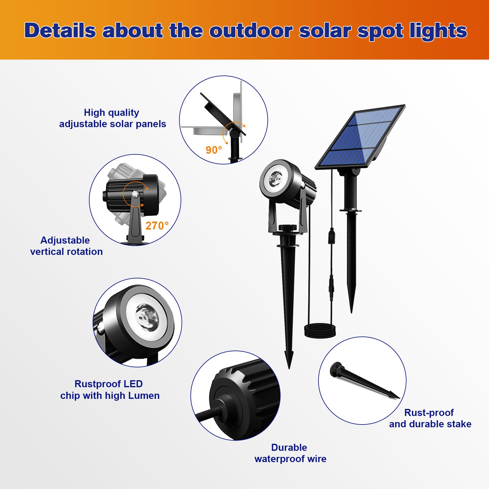 APONUO Solar Spot Lights - Outdoor 2-in-1 Solar Landscape Uplights, Dusk to Dawn, IP65 Waterproof, 9.8ft Cable, Warm White