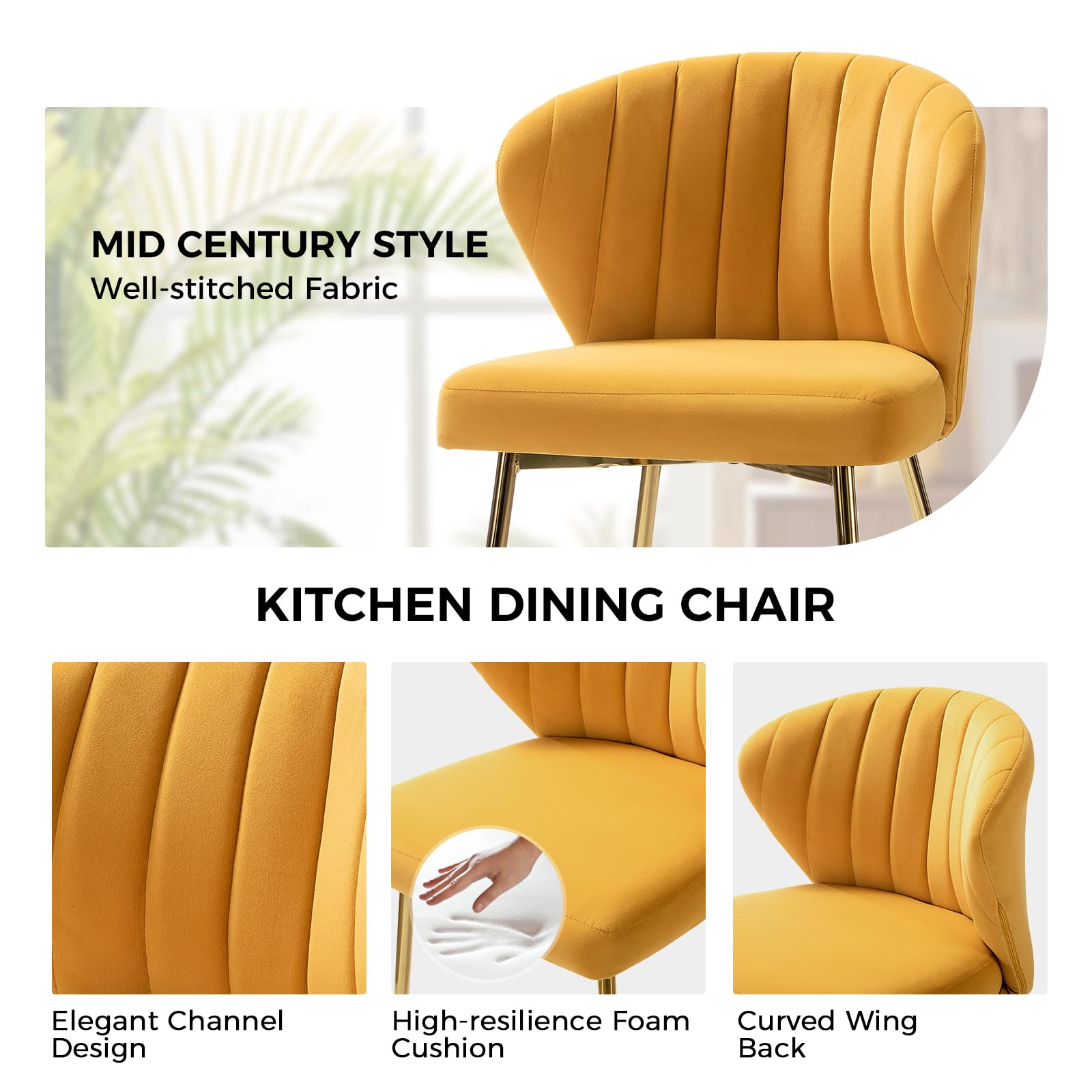 HULALA HOME Velvet Dining Chairs, Modern Small Armless Accent Chair with Gold Metal Legs, Living Room Upholstered Cute Side Chair, Elegant Tufted Back Vanity Chair for Bedroom, Auburn