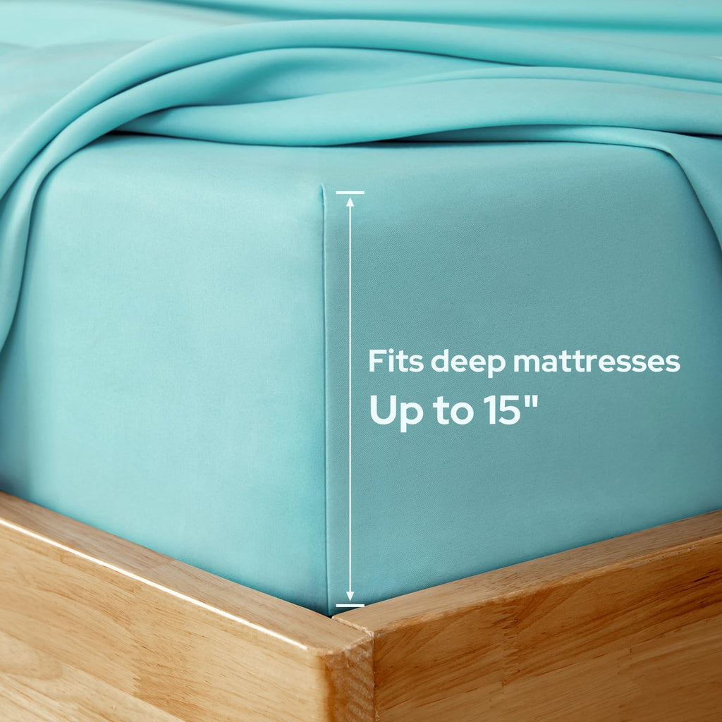 HOMEIDEAS Full Size Bed Sheets - 6 Piece Set (Aqua Blue) - Extra Soft Brushed Microfiber 1800 Bedding Sheets, Deep Pocket, Wrinkle & Fade Free