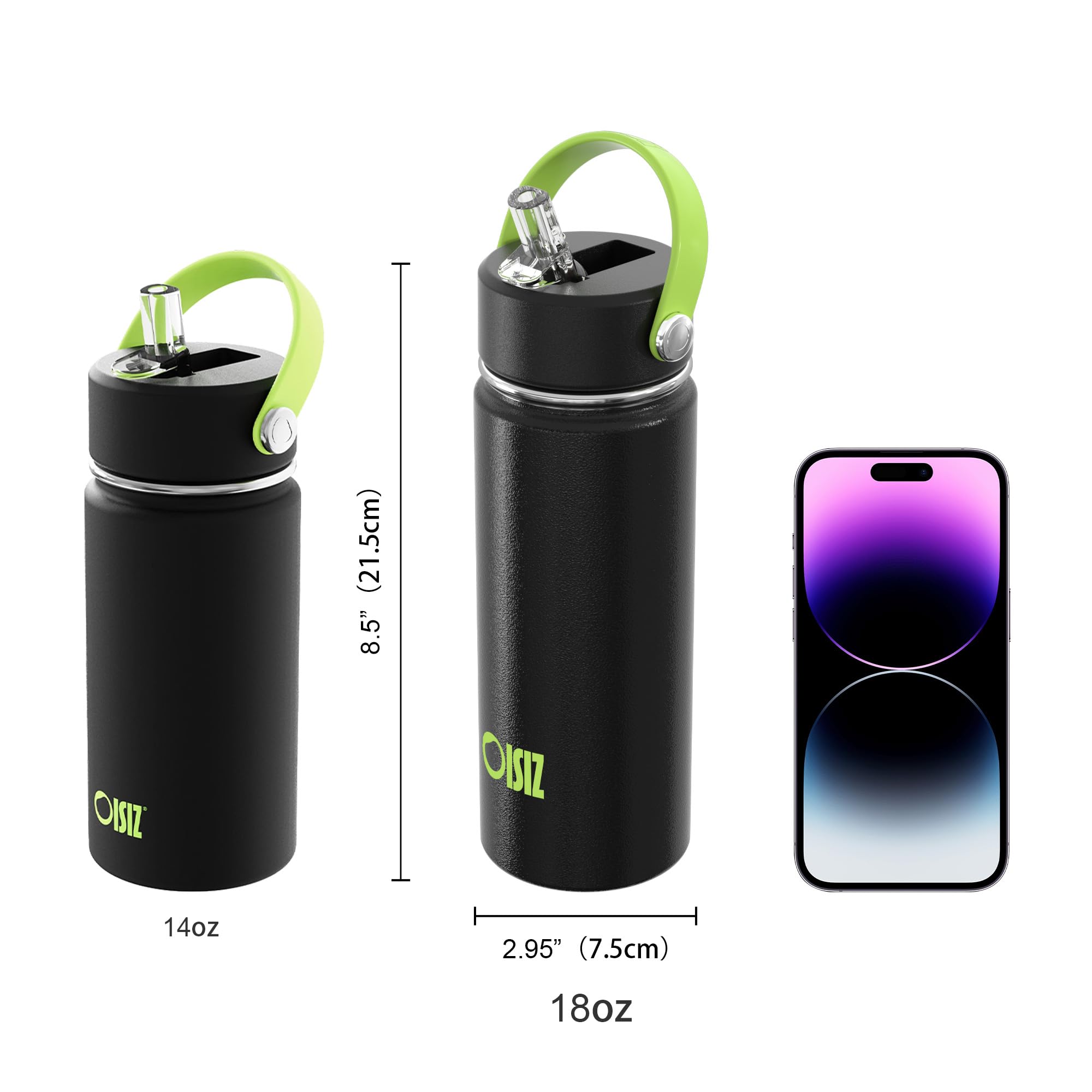OISIZ Kids Water Bottle with Straw Lid 14oz, Vacuum Insulated 316 Stainless Steel Water Bottles for Kids for School, Leakproof Water Bottle, BPA Free and Keep Cold for 24 Hours