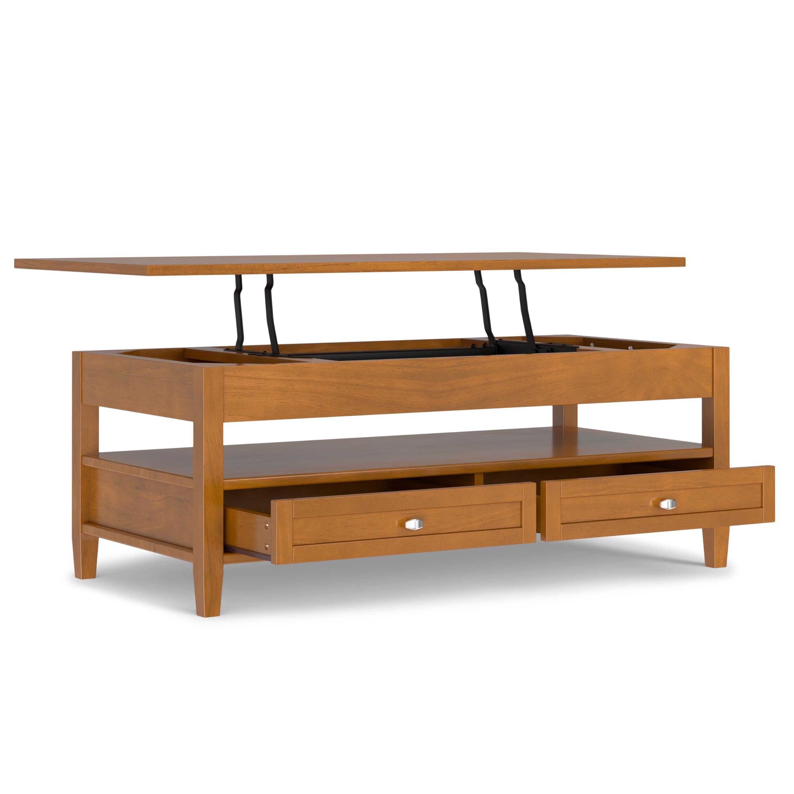 SIMPLIHOME Warm Shaker Coffee Table - 48 inch Wide Solid Wood Coffee Table in Black, Transitional Living Room Table with 2 Drawers, Open Shelf, Shaker Fronts and Tapered Legs