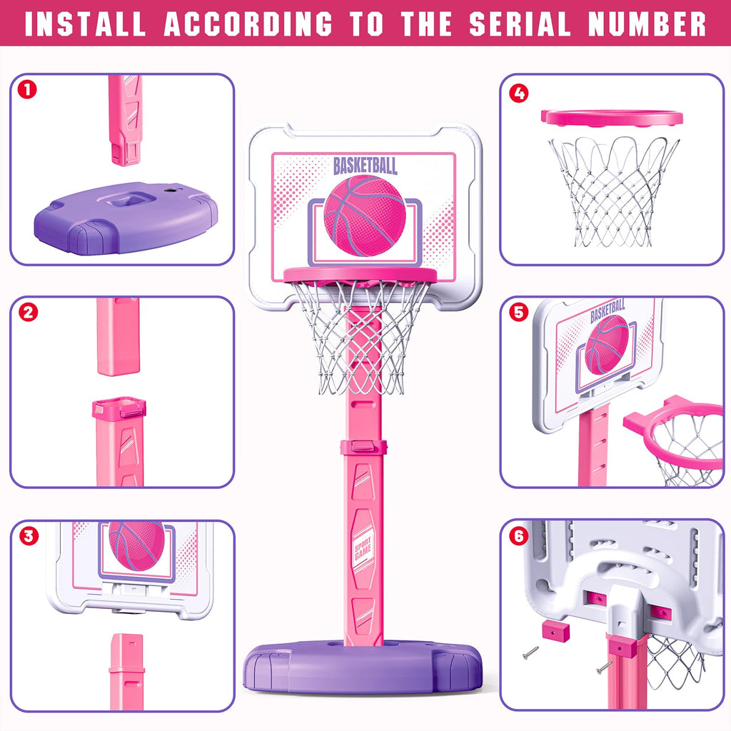 Toddler Basketball Hoop Indoor for Age 1-3, Height Adjustable Poolside Basketball Hoop with 3 Balls for Outdoor Game, Basketball Goal Sport Toys Birthday for Boys Girls 1 2 3 Year