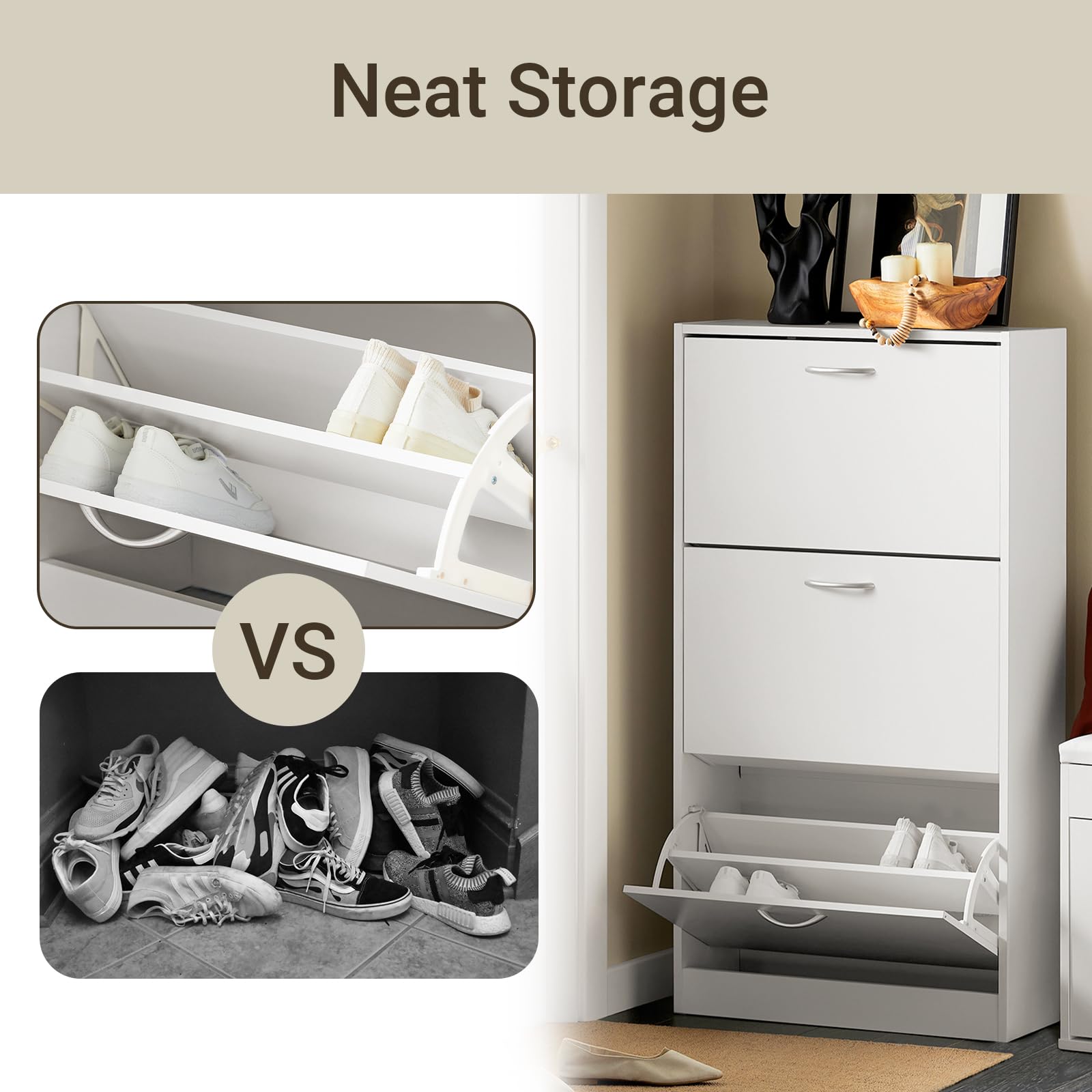 Haotian Shoe Cabinet Storage for Entryway, Narrow Shoe Cabinet with Two Flip Drawers to Save Space, Shoe Rack Cabinet for Front Door Entrance Hallway (Black)