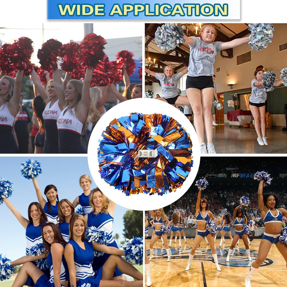 Lovecheer 2PCS/6PCS Metallic Pom Poms Cheerleading with Baton Handle Cheer Pompoms for Kids Adults Team Sports Spirit Party Cheering