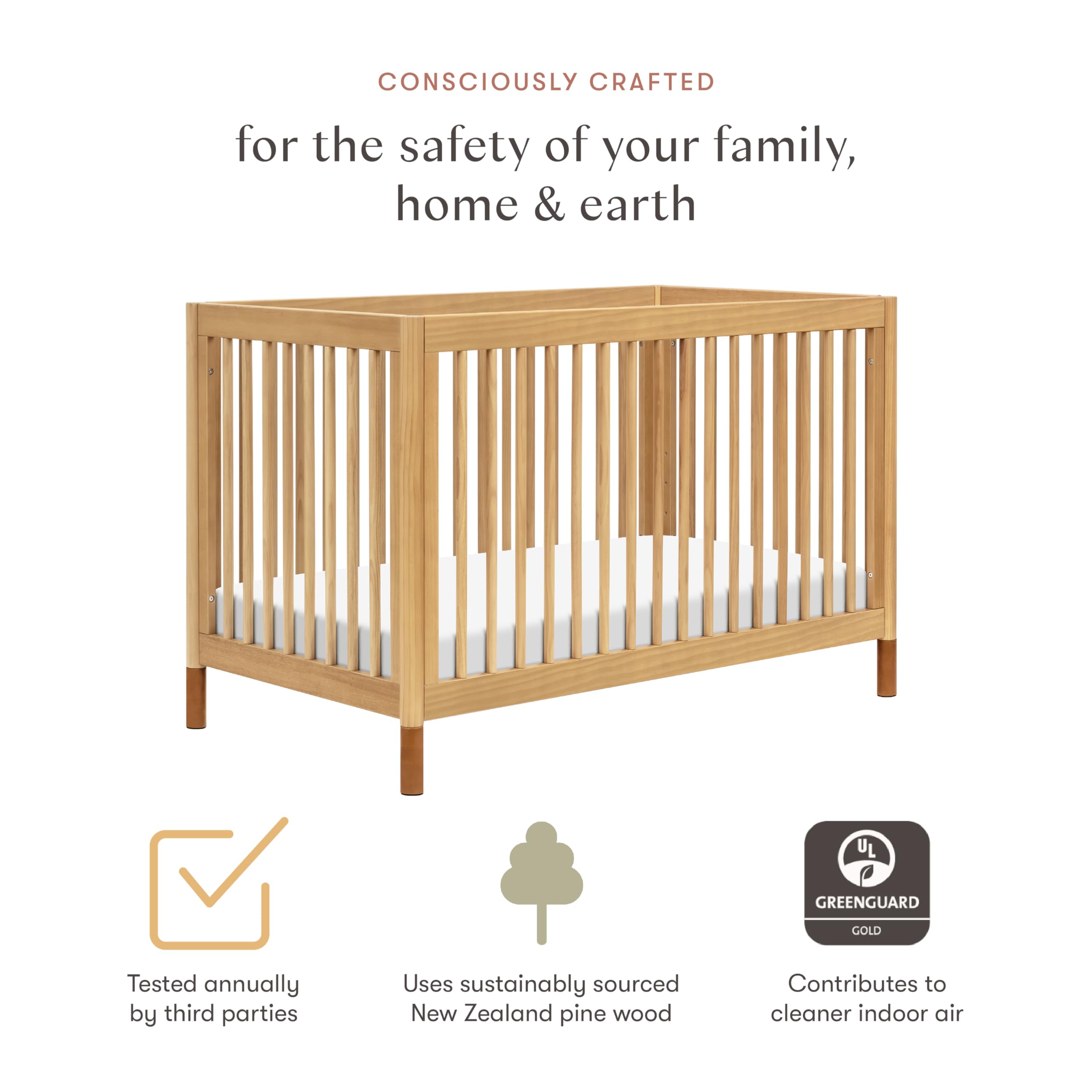 Babyletto Gelato 4-in-1 Convertible Crib with Toddler Bed Conversion in Natural Walnut and Brushed Gold Feet, Greenguard Gold Certified