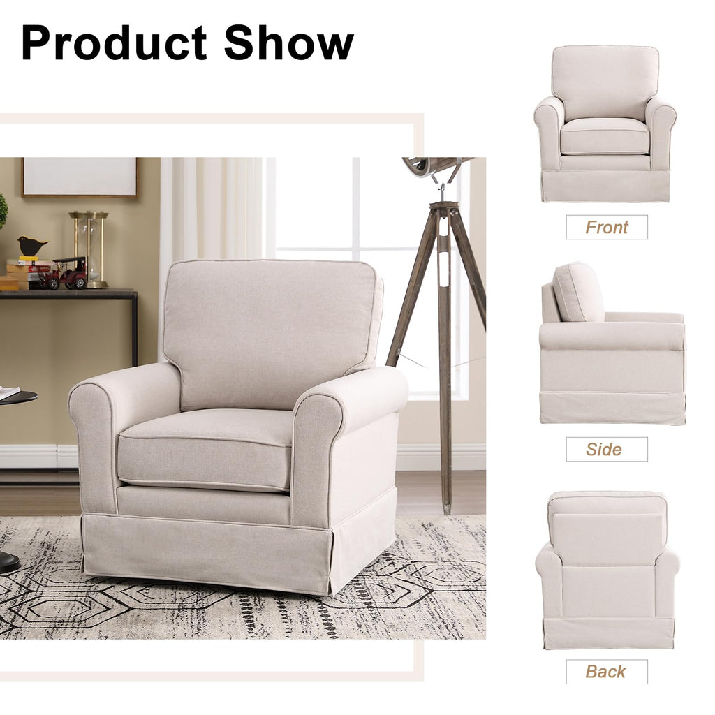INZOY Swivel Accent Chair Linen Mid Century Modern Chair, Comfy Swivel Barrel Reading Chair, Upholstered Square Chair for Living Room Bedroom Small Spaces, Fully Assembled, Beige