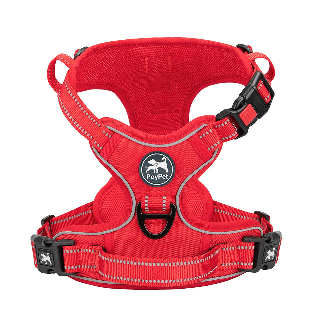 PoyPet No Pull Dog Harness, No Choke Front Lead Dog Reflective Harness, Adjustable Soft Padded Pet Vest with Easy Control Handle for Small to Large Dogs(Black,XS)