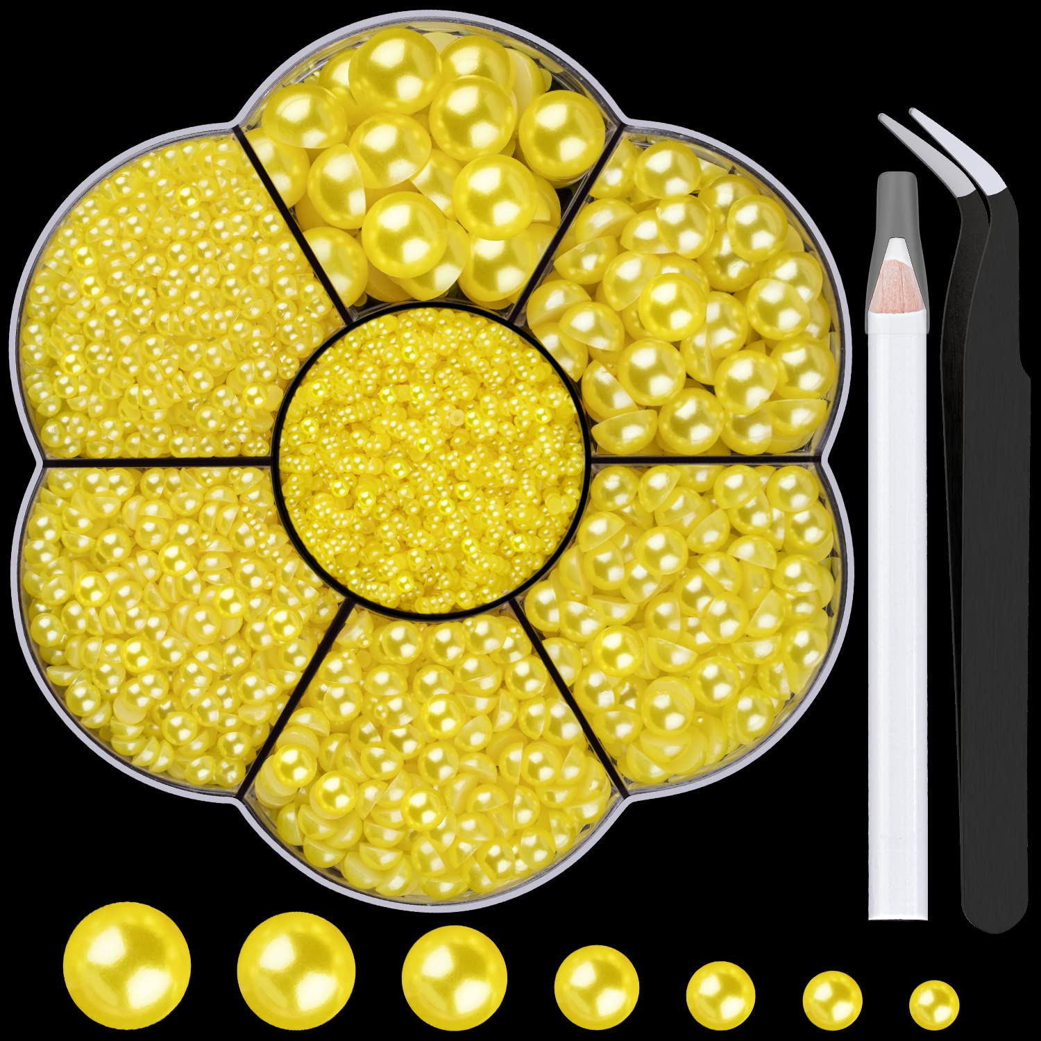BELLEBOOST 5600pcs ABS Round Flat Back Beige Pearls Kit with Pickup Tools for Nail Art, Face, Body Decorations