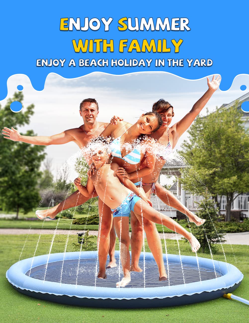 VISTOP 67" Non-Slip Splash Pad for Kids and Dogs, Thickened Sprinkler Pool for Toddlers, Outdoor Backyard Water Toys, Fun Fountain Play Mat for Babies, Children & Pets Blue