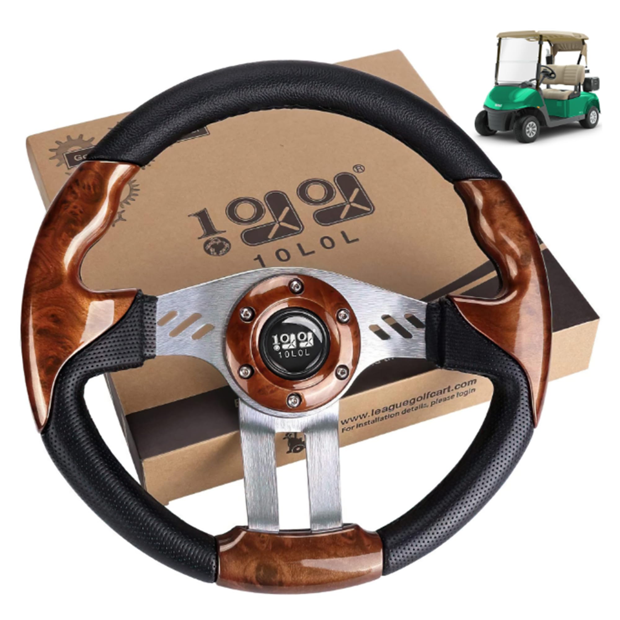 10L0L Golf Cart Steering Wheel, 13' Universal Fit for EZGO TXT/RXV, Club Car DS/Precedent, Yamaha G2-G29 (Carbon Black)