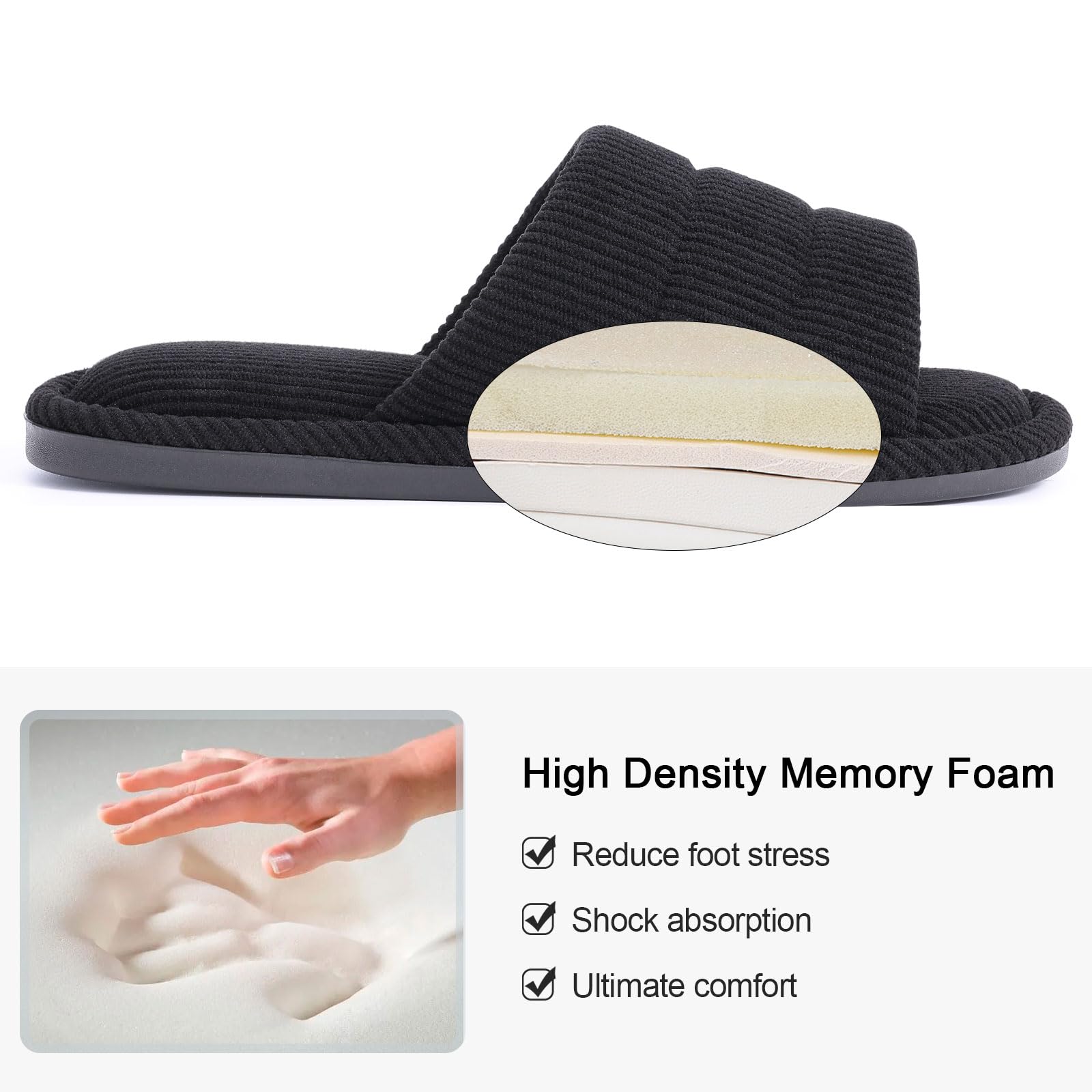 shevalues Terry Cloth Open Toe Slippers for Women Memory Foam Slip On House Slippers