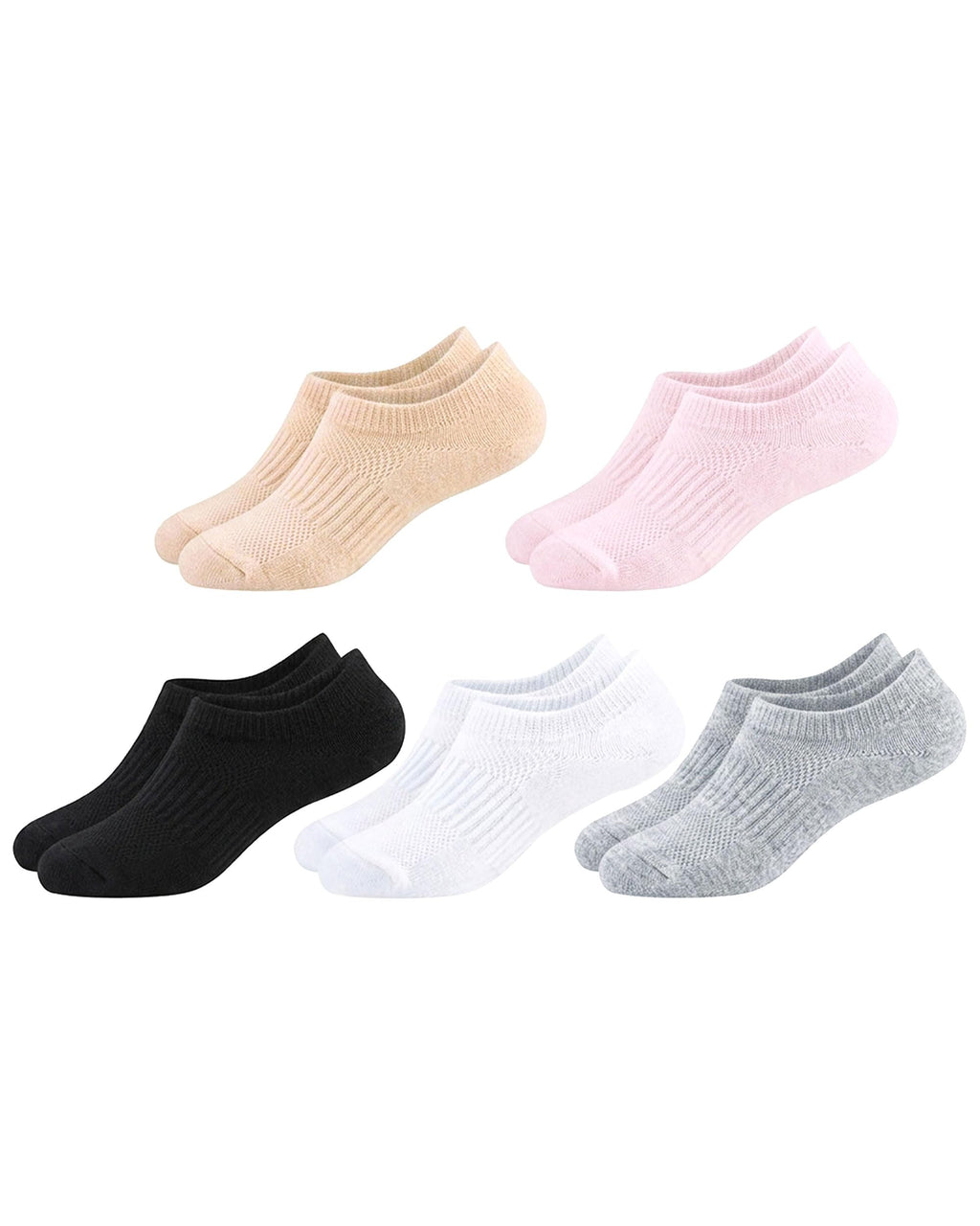 No Show Cotton Socks for Girls and Boys - Low Cut, Breathable, Non-Slip Short Socks for Kids - 5/10 Pairs