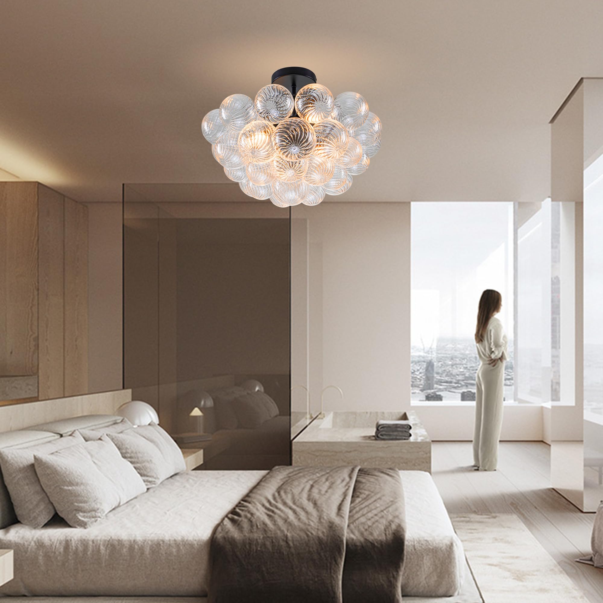 Longree Bubble Glass Ball Chandelier White 20" Dia Pendant Light | Swirled Glass Globe, for Dining Room Kitchen Bathroom Entry Bedroom