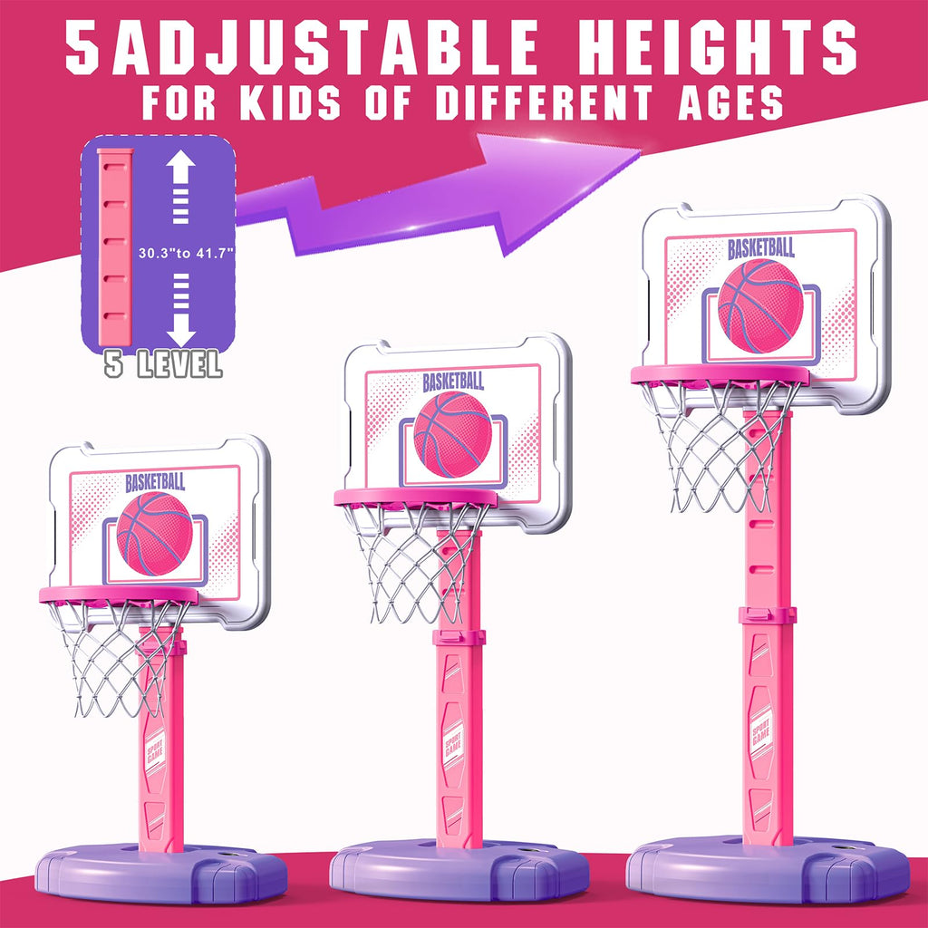 Toddler Basketball Hoop Indoor for Age 1-3, Height Adjustable Poolside Basketball Hoop with 3 Balls for Outdoor Game, Basketball Goal Sport Toys Birthday for Boys Girls 1 2 3 Year