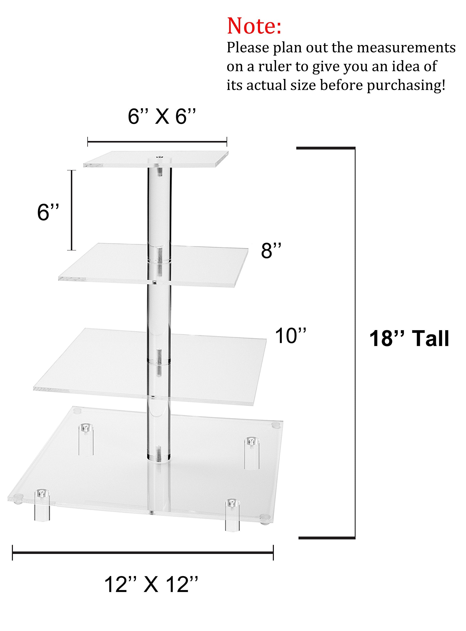 Jusalpha Large 4 Tier Cupcake Stand Square Acrylic Cupcake Tower Stand for Dessert, Pastry, Serving Platter-Candy Bar Party Décor and Supply(with Rod Feet) (4SF-V2)