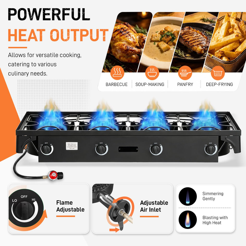 Outvita 2 Burner Propane Gas Stove for Outdoor Cooking, 150,000 BTU Camping Cooker with Removable Legs, Temperature Control Knobs for Backyard Cooking, BBQ, Baking and Frying