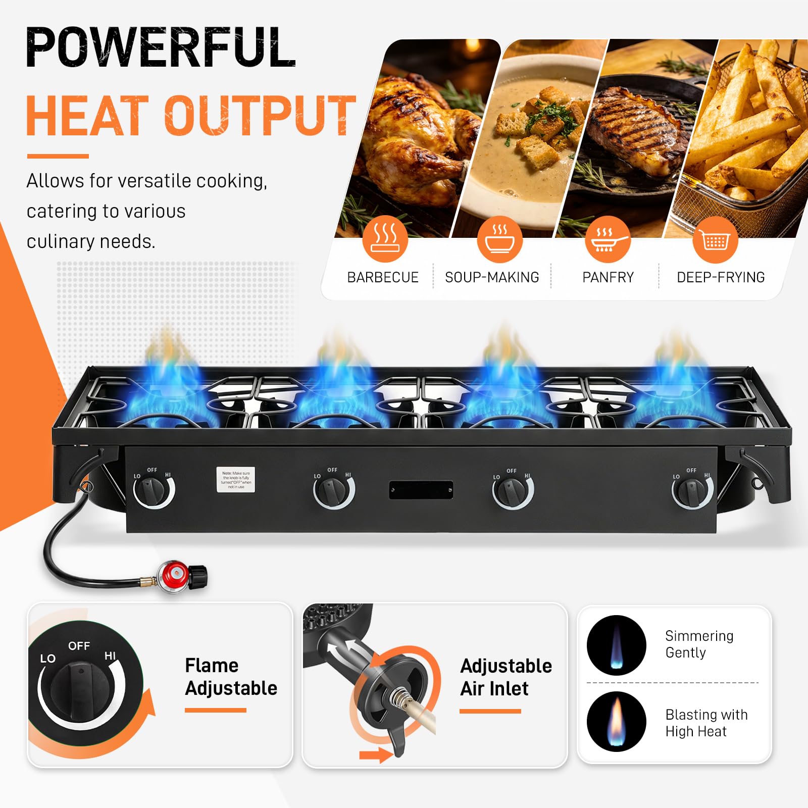 Outvita 2 Burner Propane Gas Stove for Outdoor Cooking, 150,000 BTU Camping Cooker with Removable Legs, Temperature Control Knobs for Backyard Cooking, BBQ, Baking and Frying