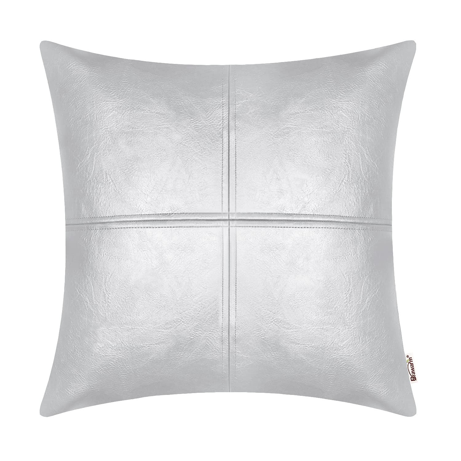 BRAWARM Faux Leather Throw Pillow Covers 16 X 16 Inches, Black Leather Pillow Cover, Hand Stitched Leather Decorative Pillow Cover for Couch Sofa Bed Living Room Home Garden