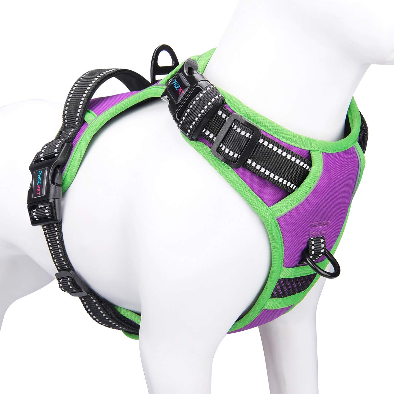 PHOEPET No Pull Dog Harness, Unique Colors Reflective Adjustable Dog Vest, with Soft Training Handle Metal Clips for Small Medium Large Dogs (Baby Blue Base & Pink Straps,S)