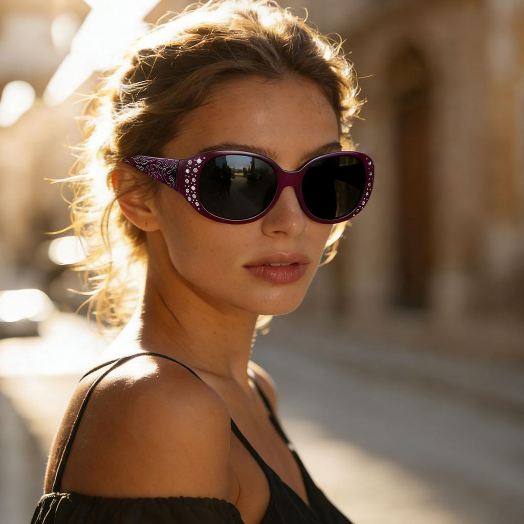 HAOLOTA Polarized Sunglasses for Women, Rhinestone Wrap Around Sunglasses with UV400 Protection