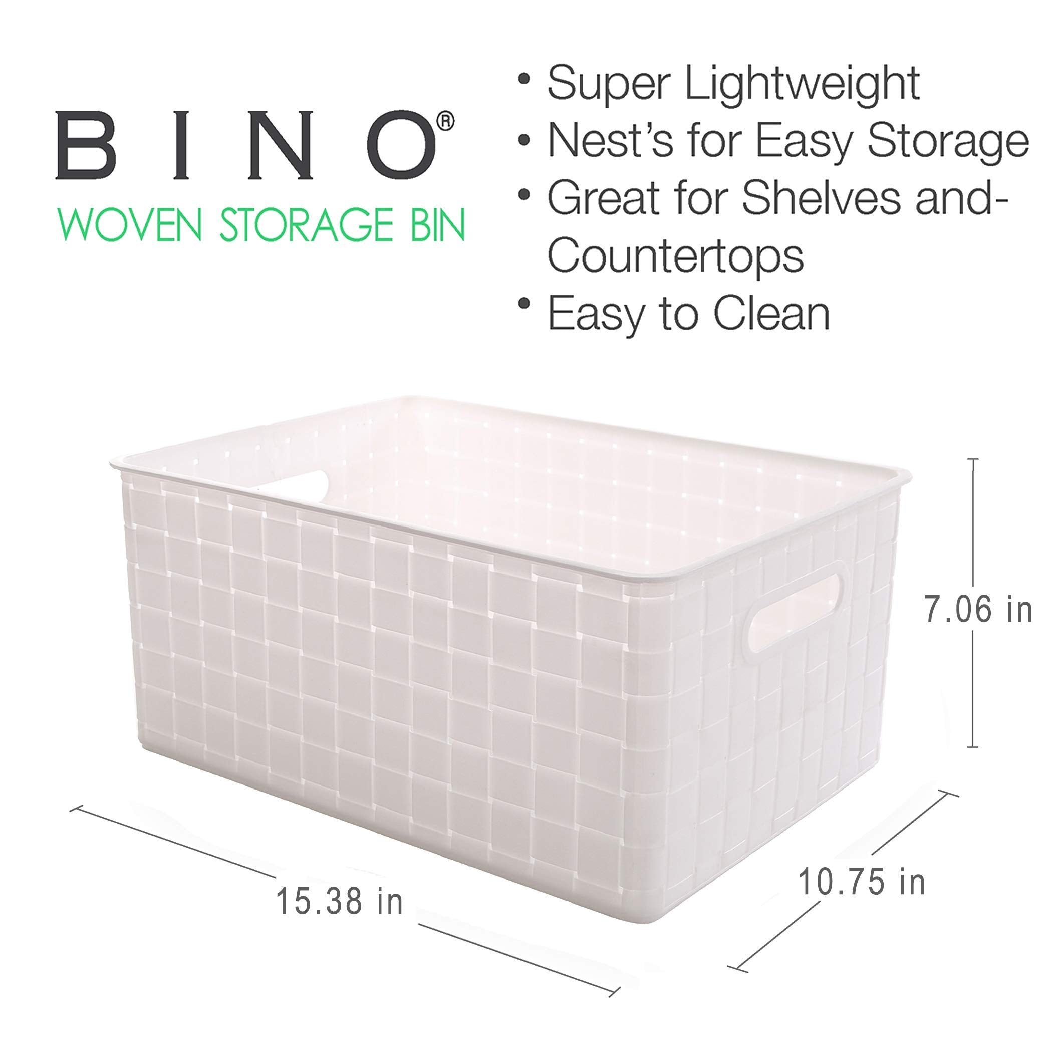 BINO Plastic Basket, Small White, 5 Pack - Rectangular Cabinet Organizer, Multi-Use Storage Basket, Drawer and Cabinet-Friendly, Portable, Durable, Space Efficiency, Stock Management