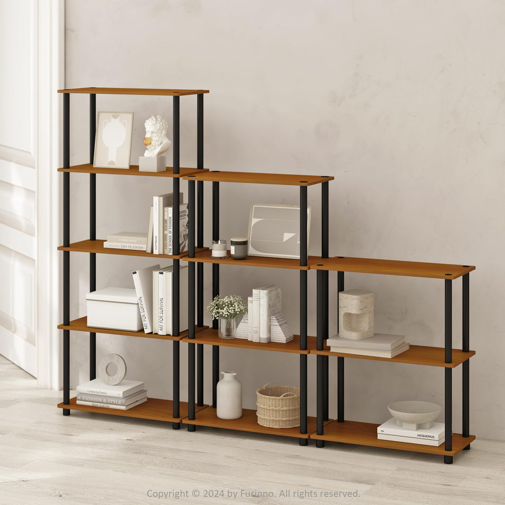 Furinno Turn-N-Tube Book Shelf, 4-Tier Bookshelf, Bookcase with Multipurpose Compact Display Rack, 11.6 x 23.6 x 43.2, for Living Room, Bedroom, Home Office, Americano/Black