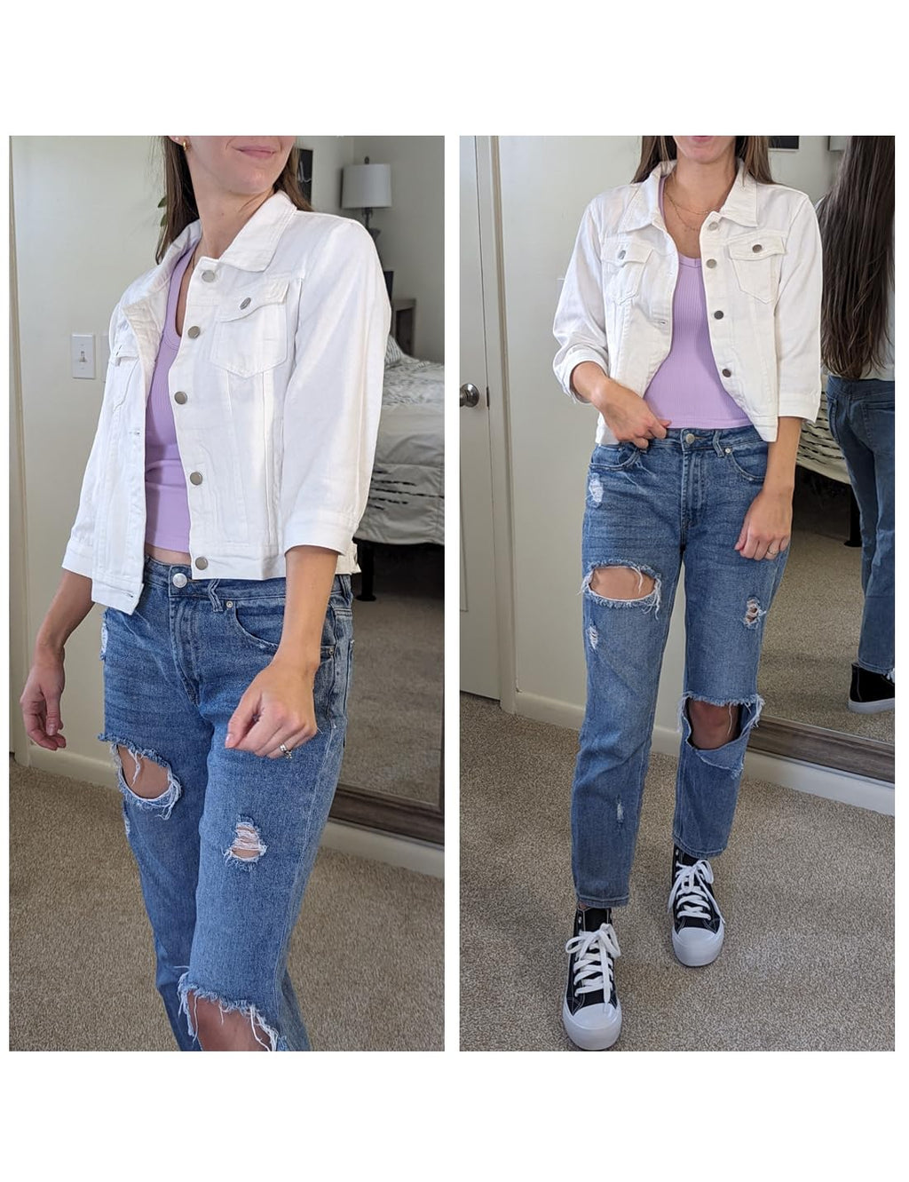 Locachy Womens 3/4 Sleeve Short Denim Jacket Lapel Button Down Cropped Trucker Jean Jackets Coats