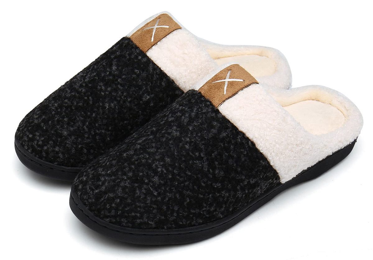 UBFEN Womens Mens Slippers Memory Foam Comfort Fuzzy Plush Lining Slip On House Shoes