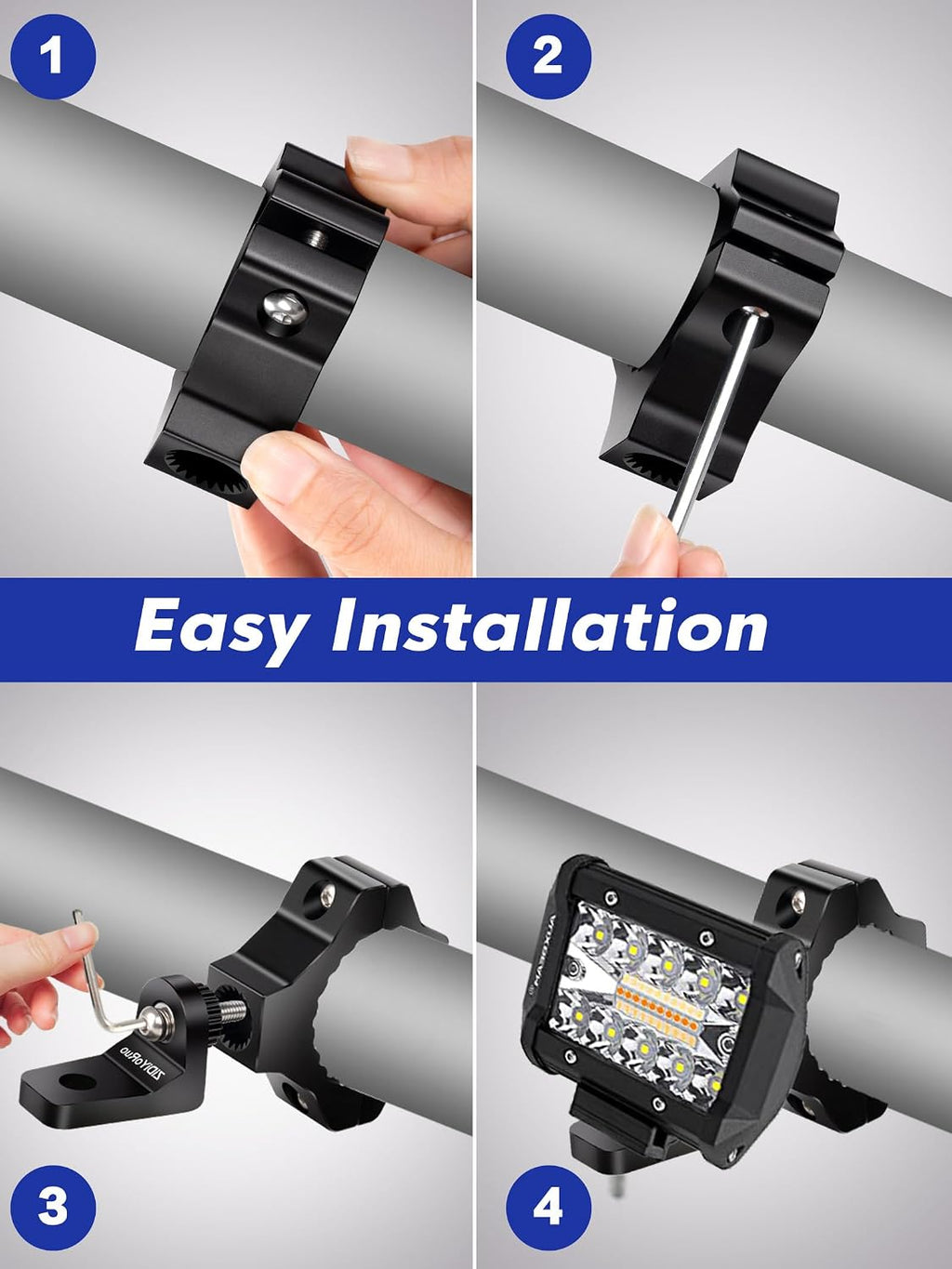 ZIDIYORUO Light Bar Mounts - 360° Rotation Mounts for Roll Bars, Mounting Fog/Driving/Work LED Lights on UTV, Jeep, Truck(1.75"-2" Bars) - for Off-Road Adventure & Farm/Ranch Night Work (2pcs)