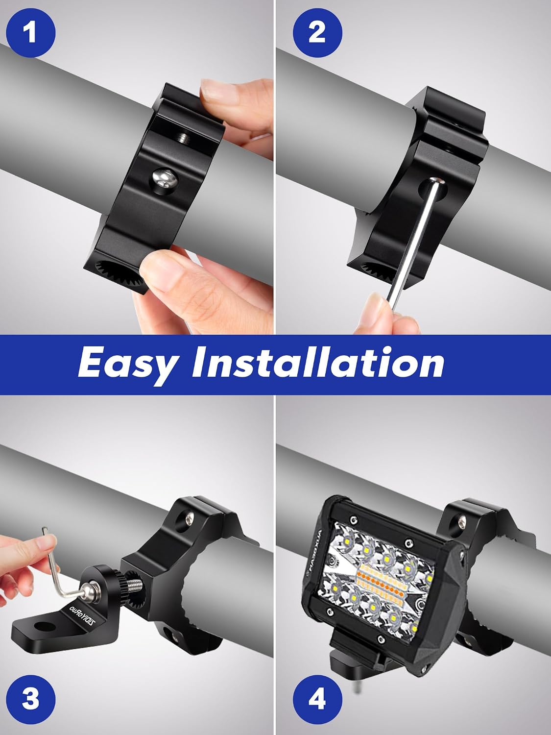 ZIDIYORUO Light Bar Mounts - 360° Rotation Mounts for Roll Bars, Mounting Fog/Driving/Work LED Lights on UTV, Jeep, Truck(1.75"-2" Bars) - for Off-Road Adventure & Farm/Ranch Night Work (2pcs)