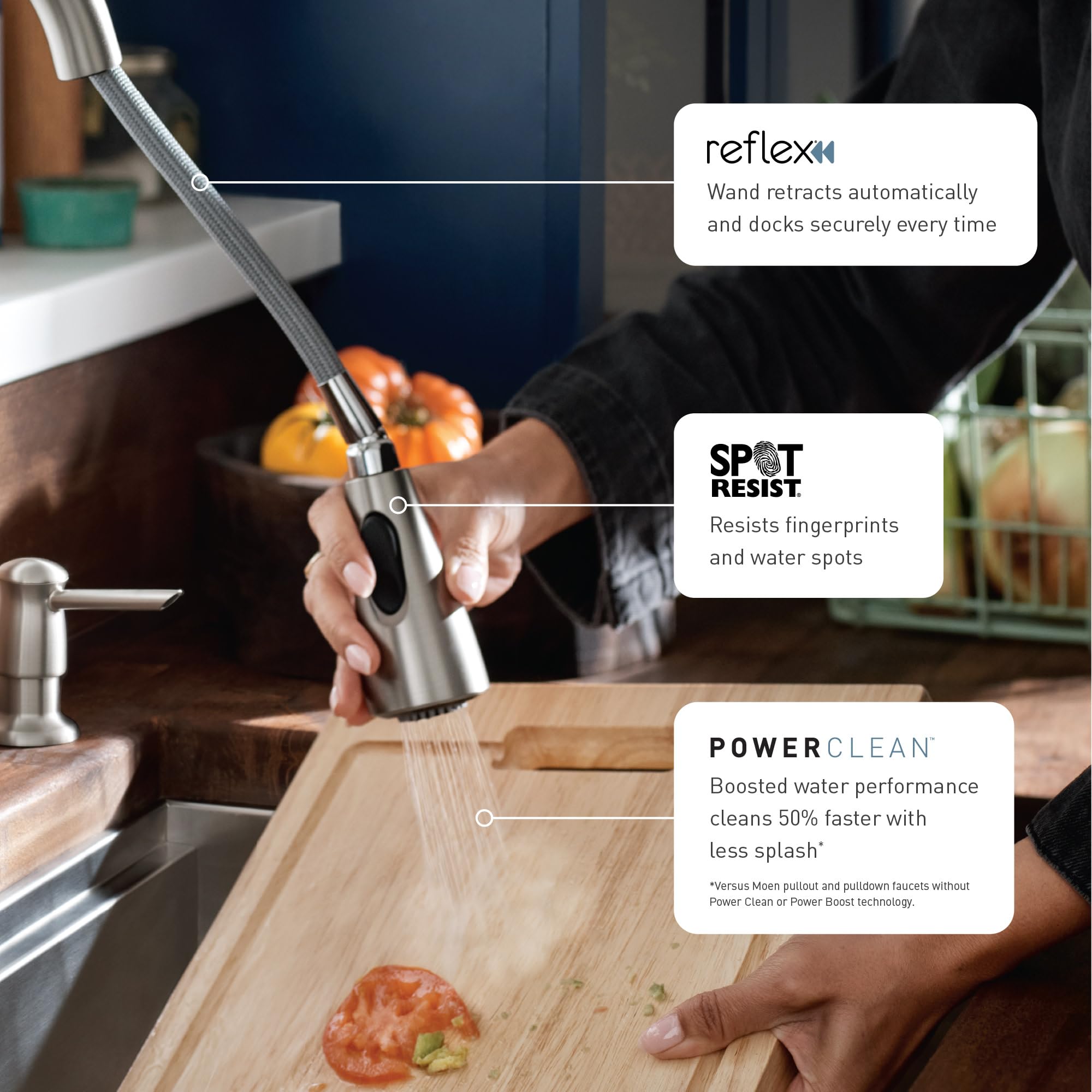 Moen Haelyn Pulldown Kitchen Faucet with Power Boost, 87627 | Pulldown sprayer, Power Boost technology, Soap dispenser included, Chrome finish, High arc faucet