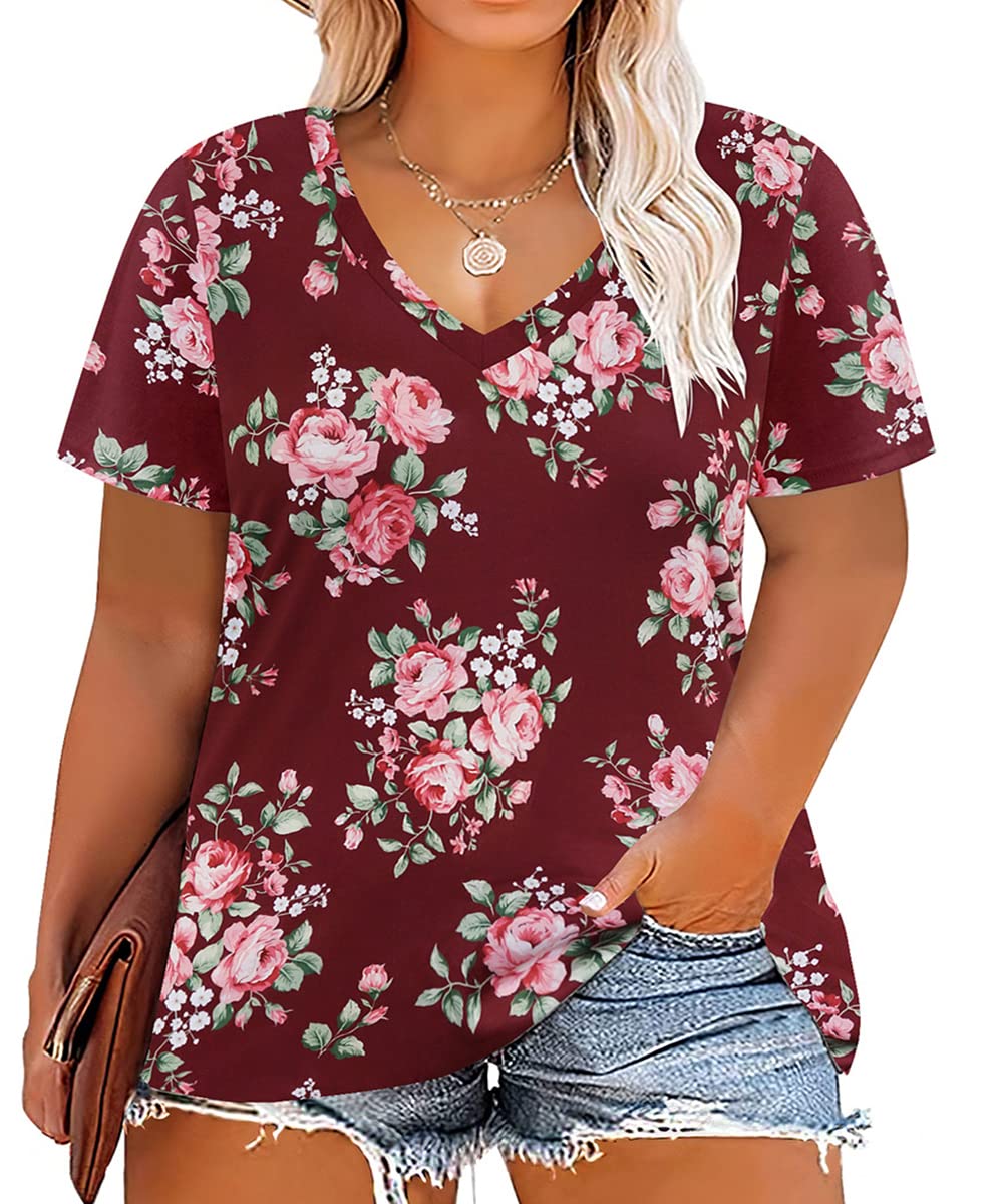 CARCOS Womens Plus Size Tops Short Sleeve Shirts V Neck Tunic Floral/Aniaml Blouses XL-5X