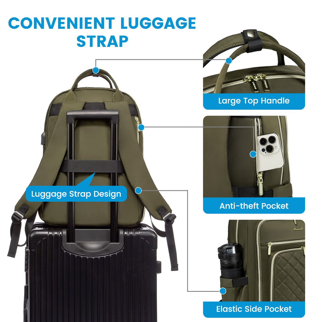 LOVEVOOK Laptop Backpack for Women, Water Resistant Travel Work Backpacks Purse College Business Teacher Nurse Computer bag with USB Charging Port